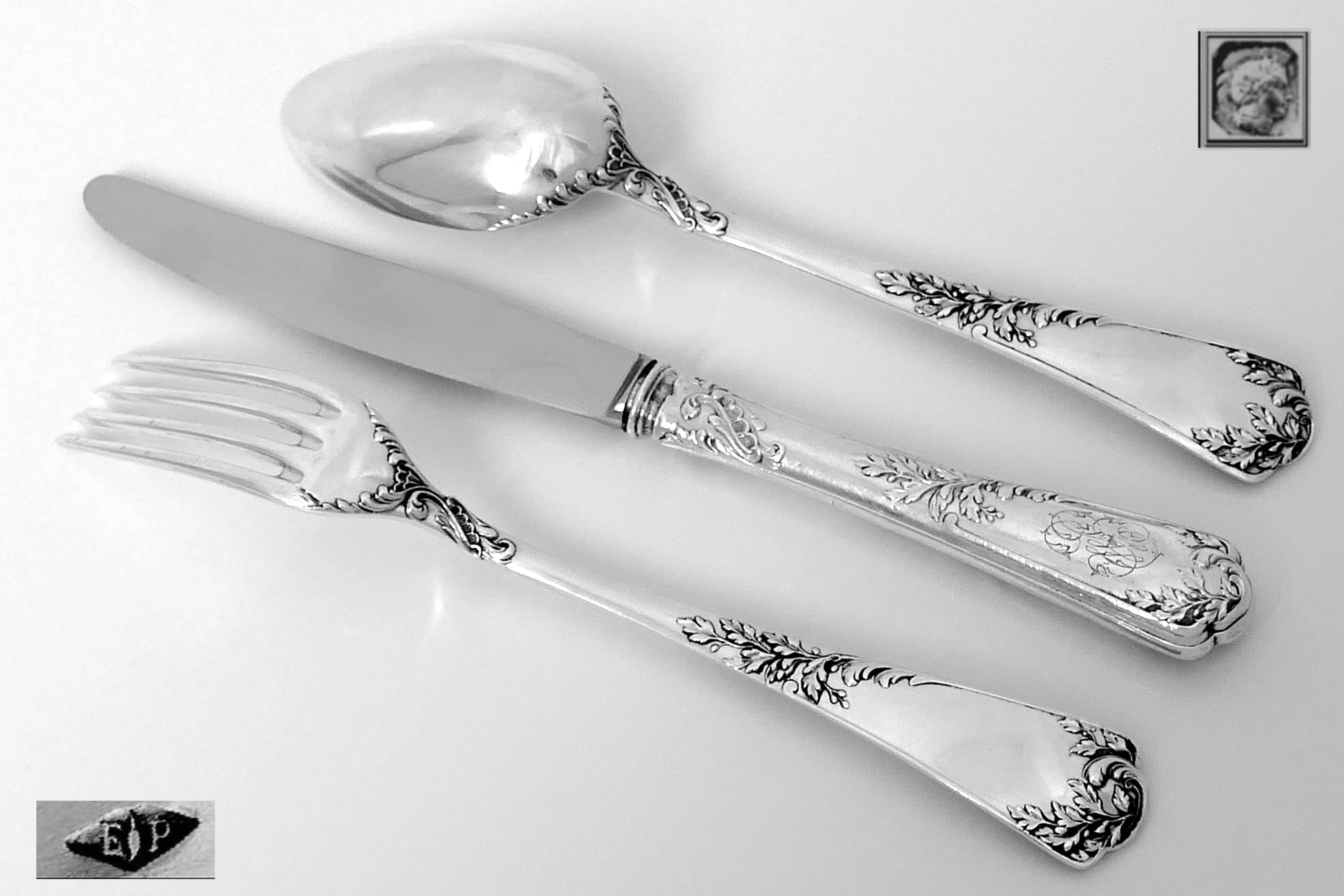 Puiforcat French Sterling Silver Dinner Flatware Set of Three-Piece Rococo In Good Condition In TRIAIZE, PAYS DE LOIRE