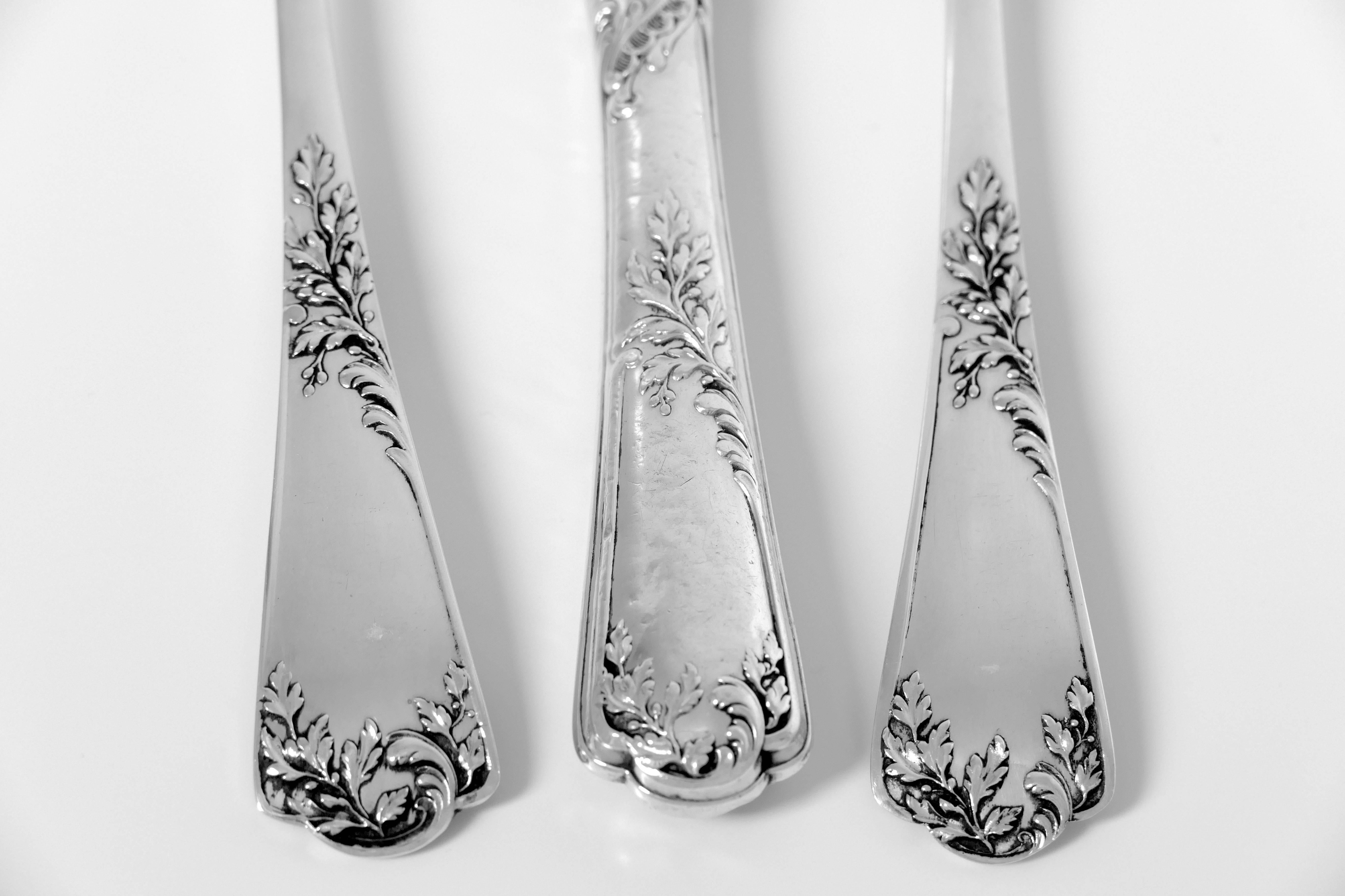 Puiforcat French Sterling Silver Dinner Flatware Set of Three-Piece Rococo 1