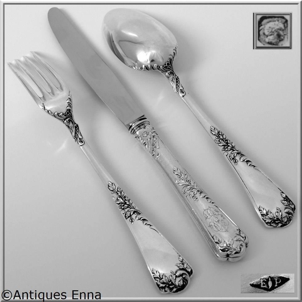 Puiforcat French Sterling Silver Dinner Flatware Set of Three-Piece Rococo 4