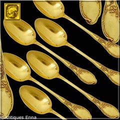 Soufflot Französisches Sterlingsilber 18k Gold Tee- und Kaffeelöffel-Set 6 Teile, Thrush, Box