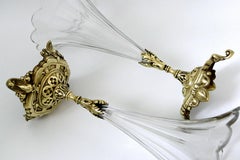 Pair of Antique French Crystal Trumpet and Bronze Vases