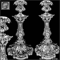 Antique French Sterling Silver Candlesticks Pair