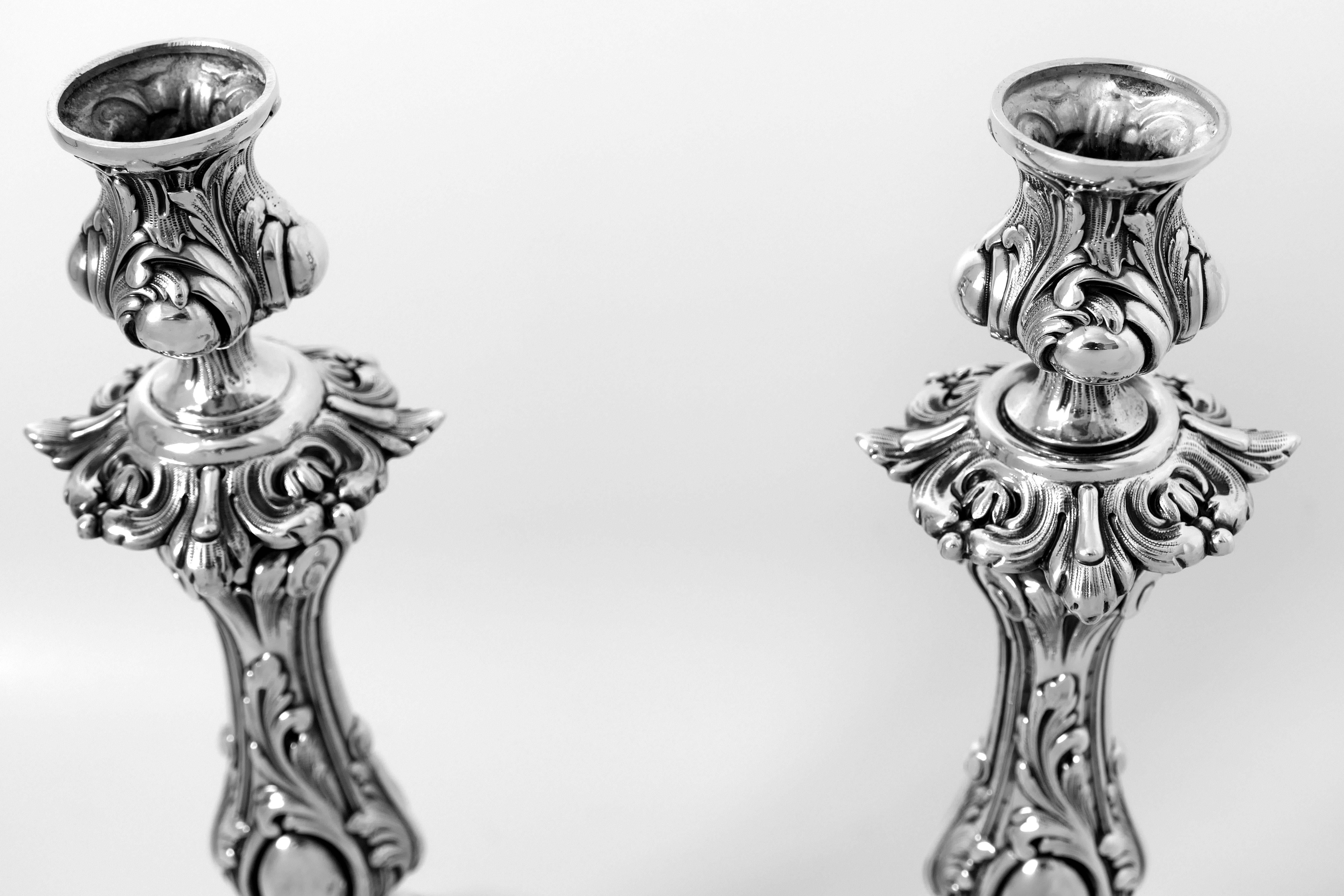 Antique French Sterling Silver Candlesticks Pair For Sale 3