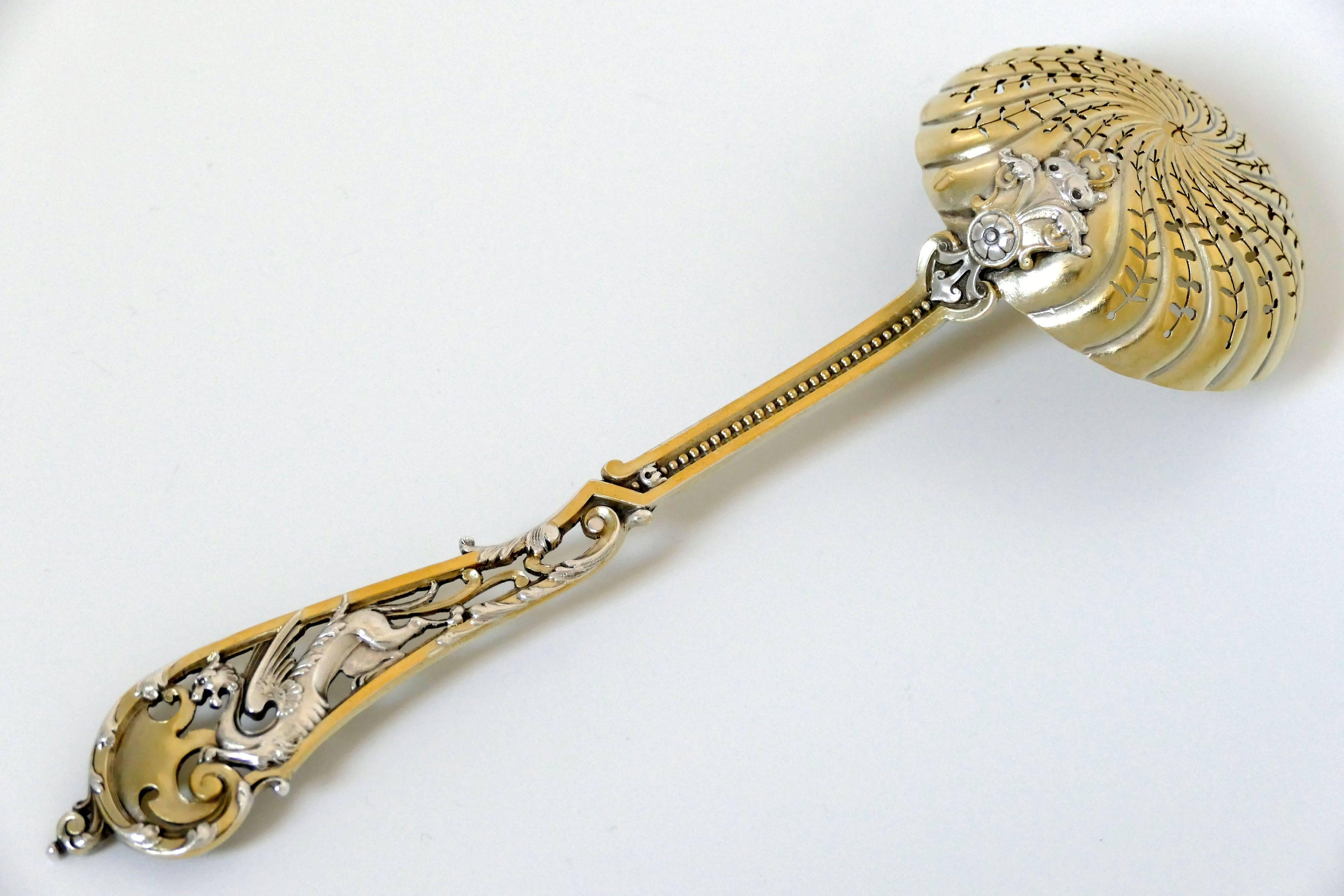 Renaissance Soufflot Masterpiece Sterling Silver 18 Karat Gold Sugar Sifter Spoon Dragon