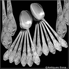 Boulenger Masterpiece French Silver Tea Coffee Spoons Set, Cocoa Bean, Box