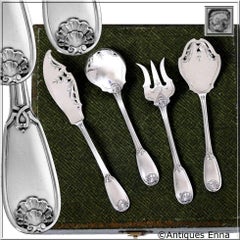 Ricard French All Sterling Silver Dessert Hors D'oeuvre Set 4 Pc, Box, Regency