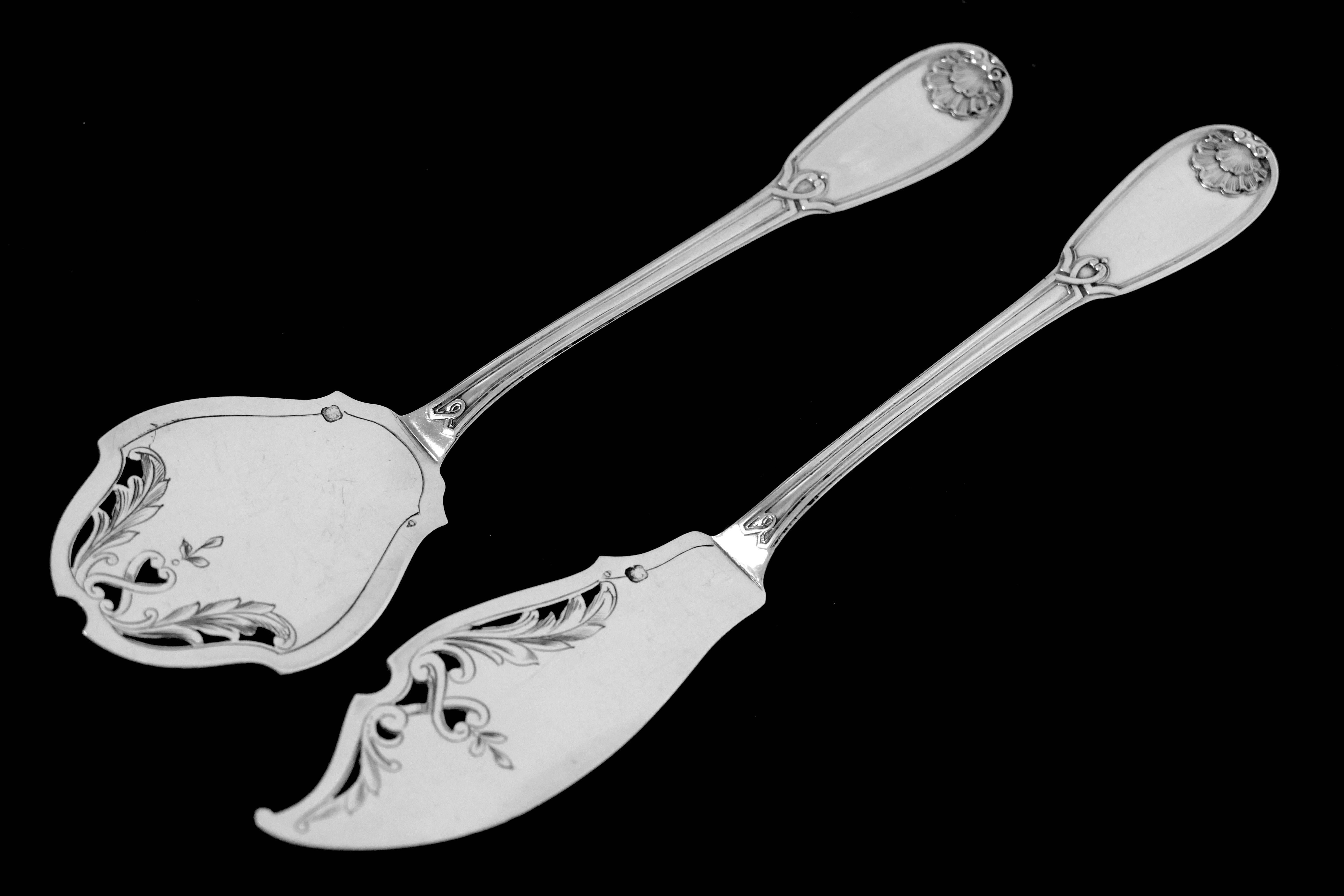 Ricard French All Sterling Silver Dessert Hors D'oeuvre Set 4 Pc, Box, Regency For Sale 2