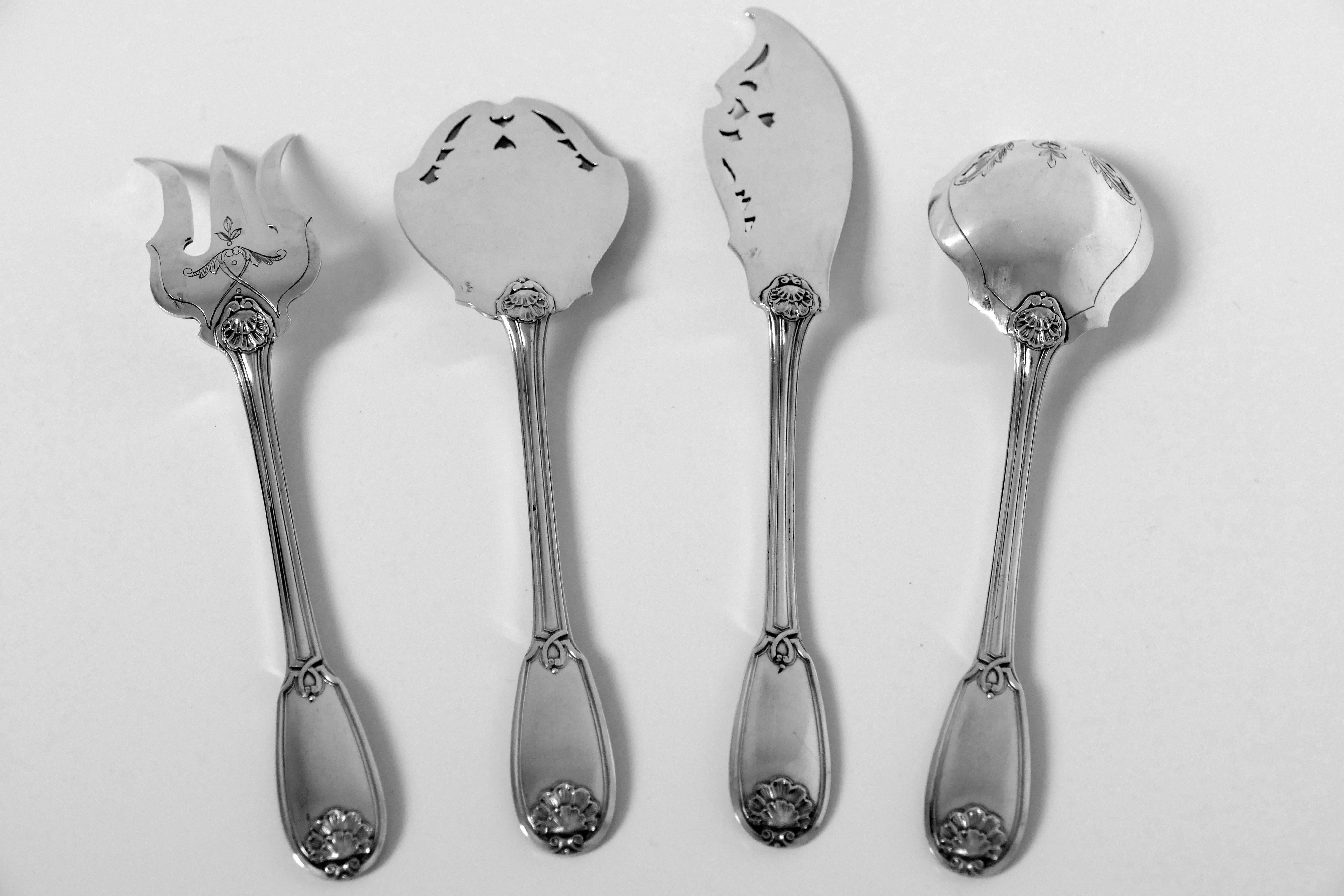 Ricard French All Sterling Silver Dessert Hors D'oeuvre Set 4 Pc, Box, Regency For Sale 1