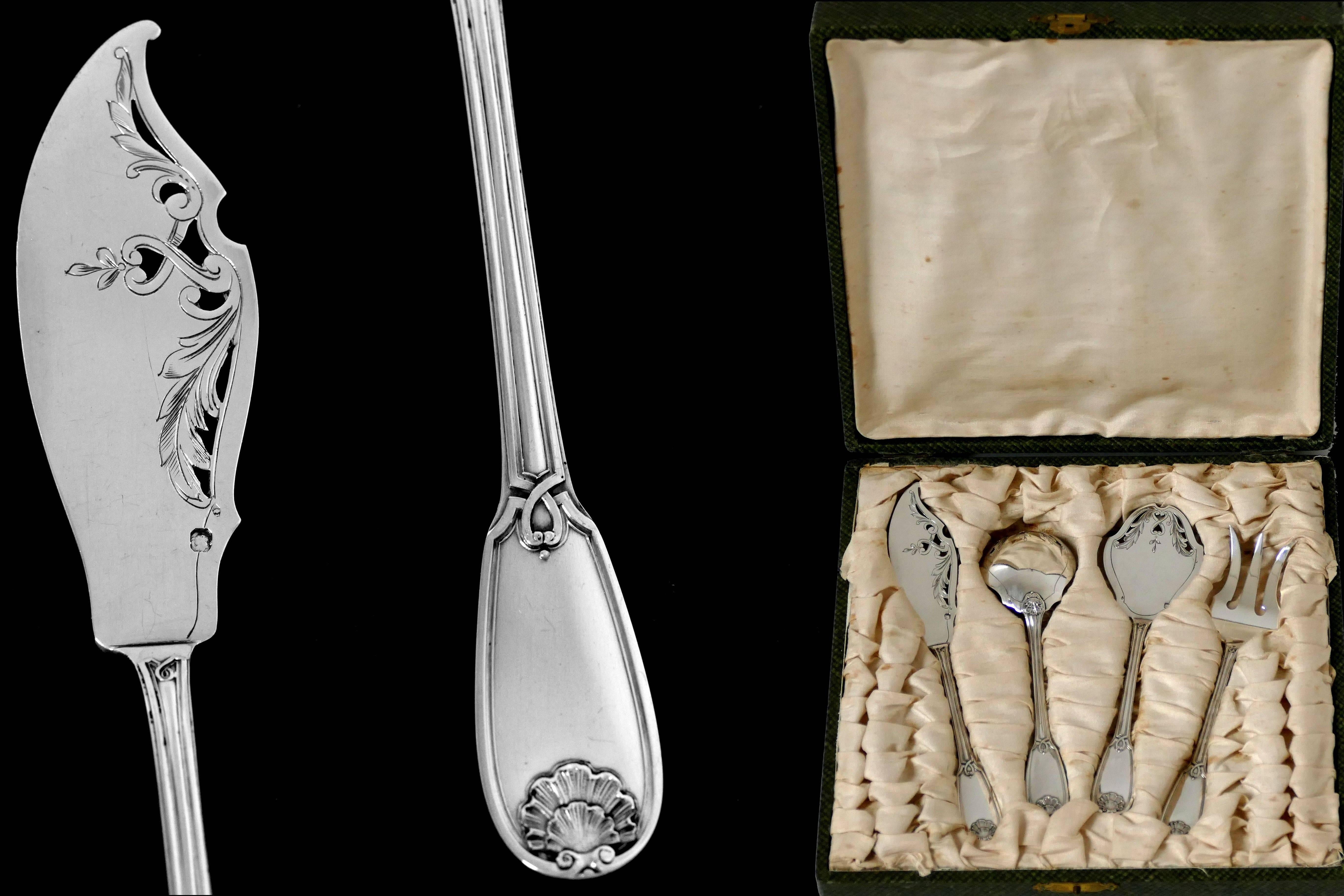 Ricard French All Sterling Silver Dessert Hors D'oeuvre Set 4 Pc, Box, Regency For Sale 5