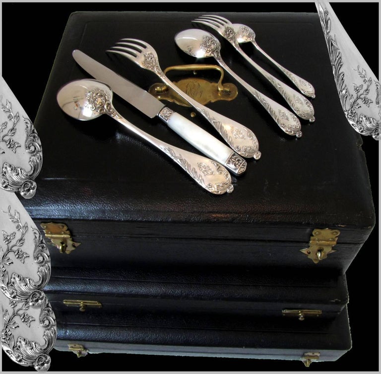 Puiforcat Debain French Sterling Silver Flatware Set 126 Pc, Chests, Art Nouveau at 1stDibs