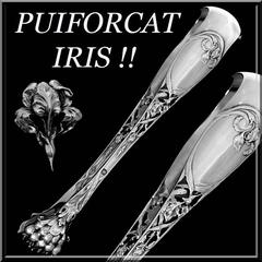 Puiforcat Antique French All Sterling Silver Sugar Tongs Iris Pattern