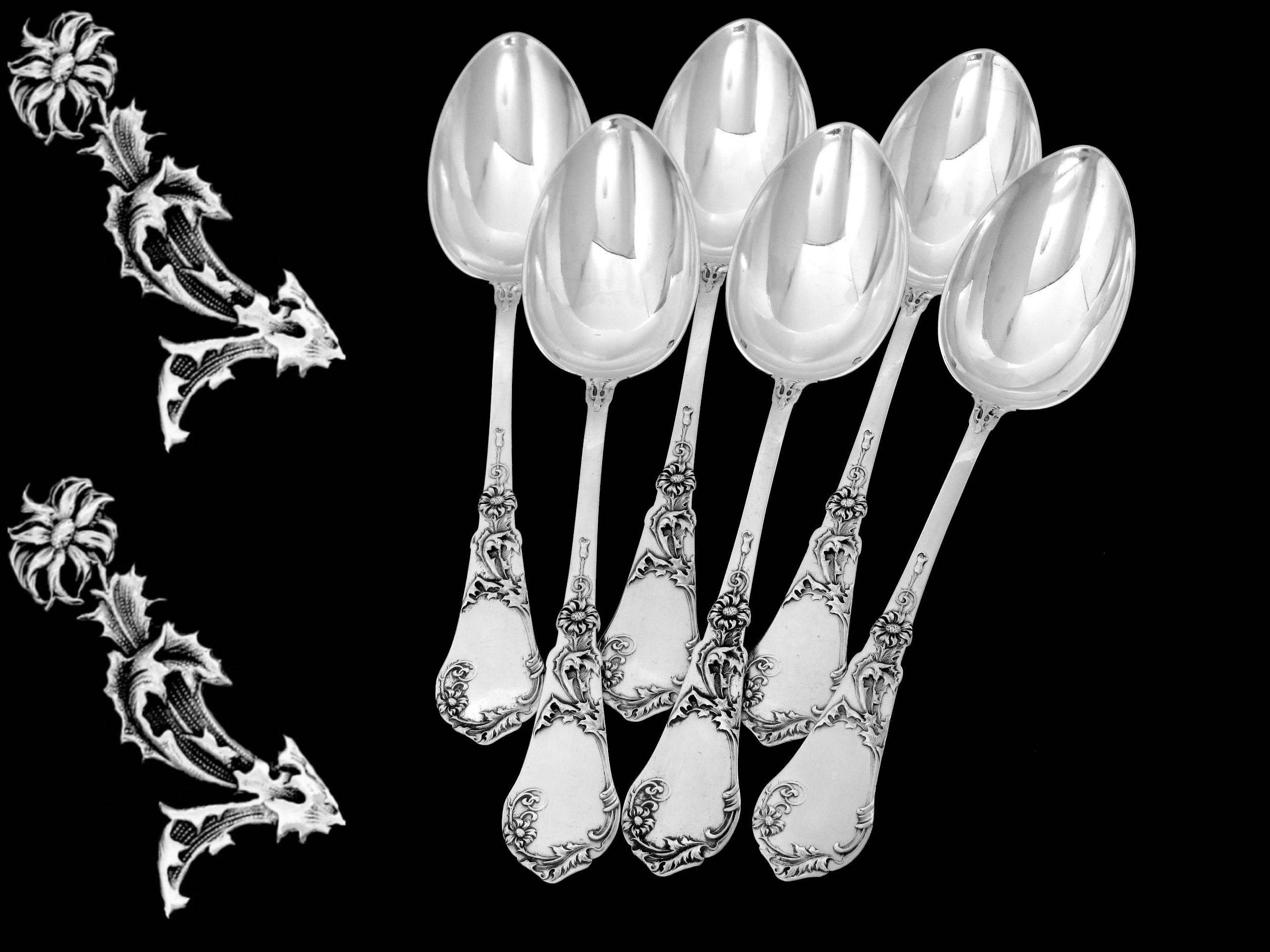 Coignet French Sterling Silver Dinner Flatware Set 18 Pieces Art Nouveau For Sale 3
