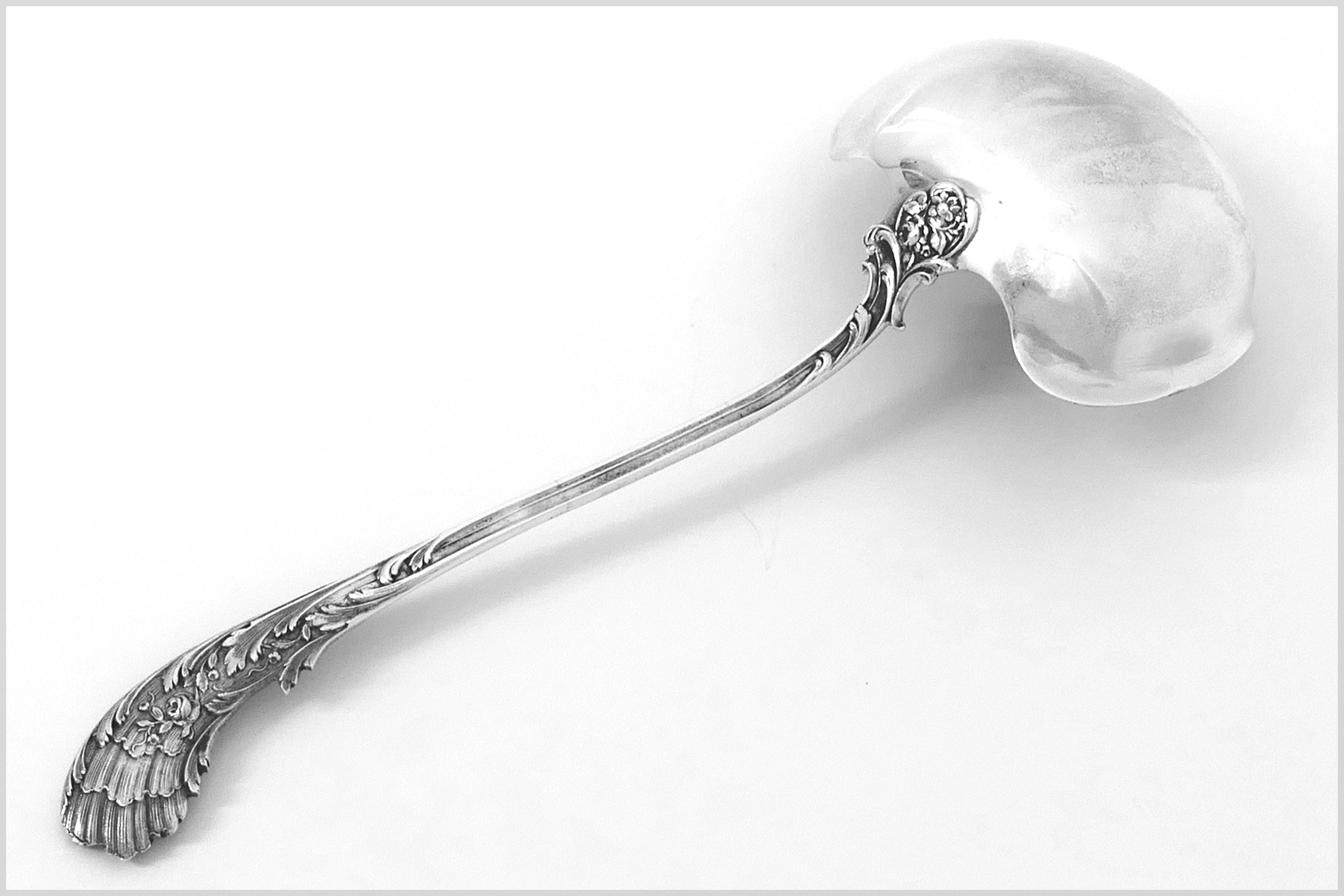 Rococo Labat French Sterling Silver 18-Karat Gold Cream or Sauce Ladle For Sale