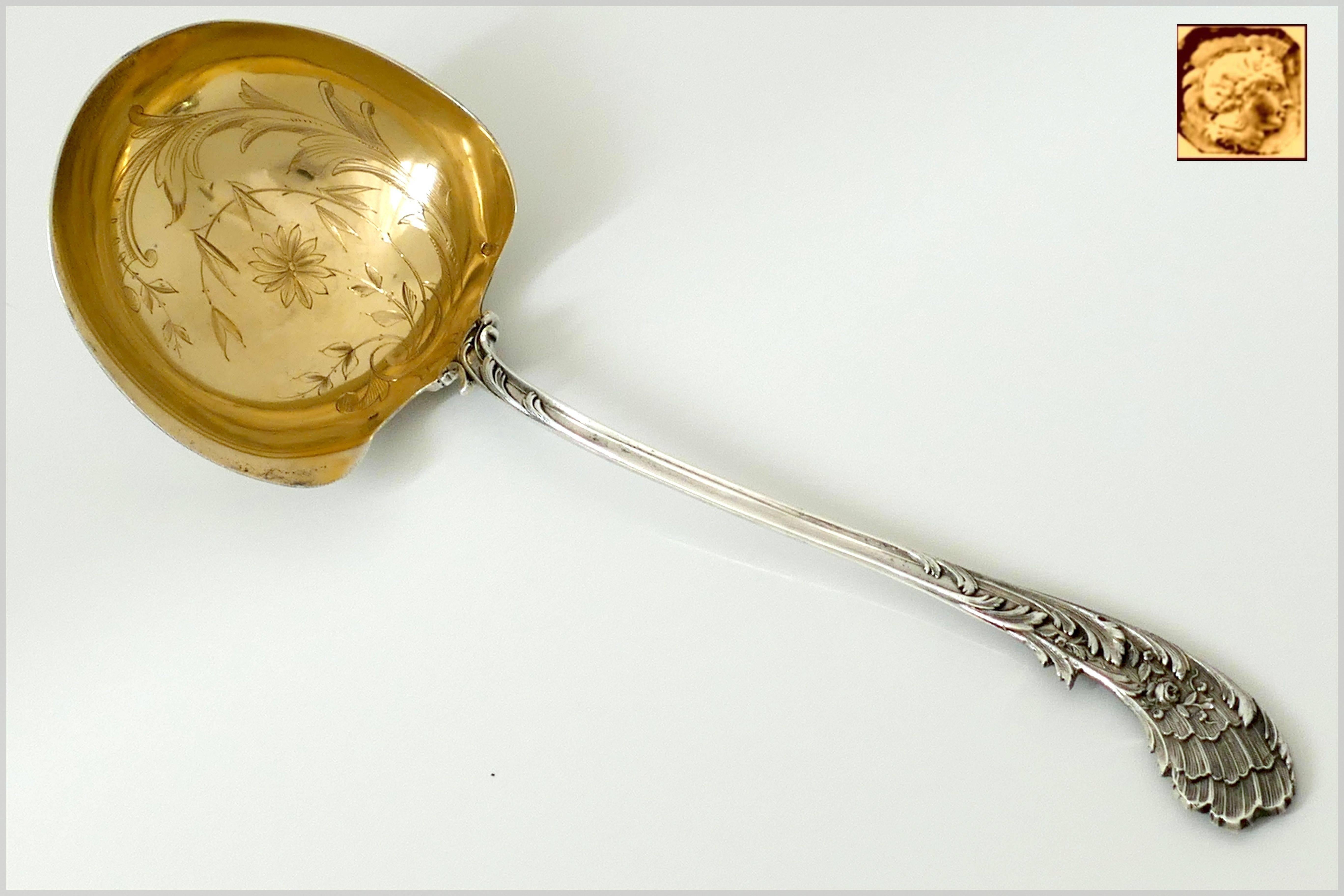 Labat French Sterling Silver 18-Karat Gold Cream or Sauce Ladle For Sale 1