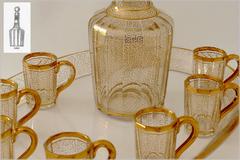 1870 Rare French Baccarat Gold Crystal Liquor Service Decanter, Cups and Tray