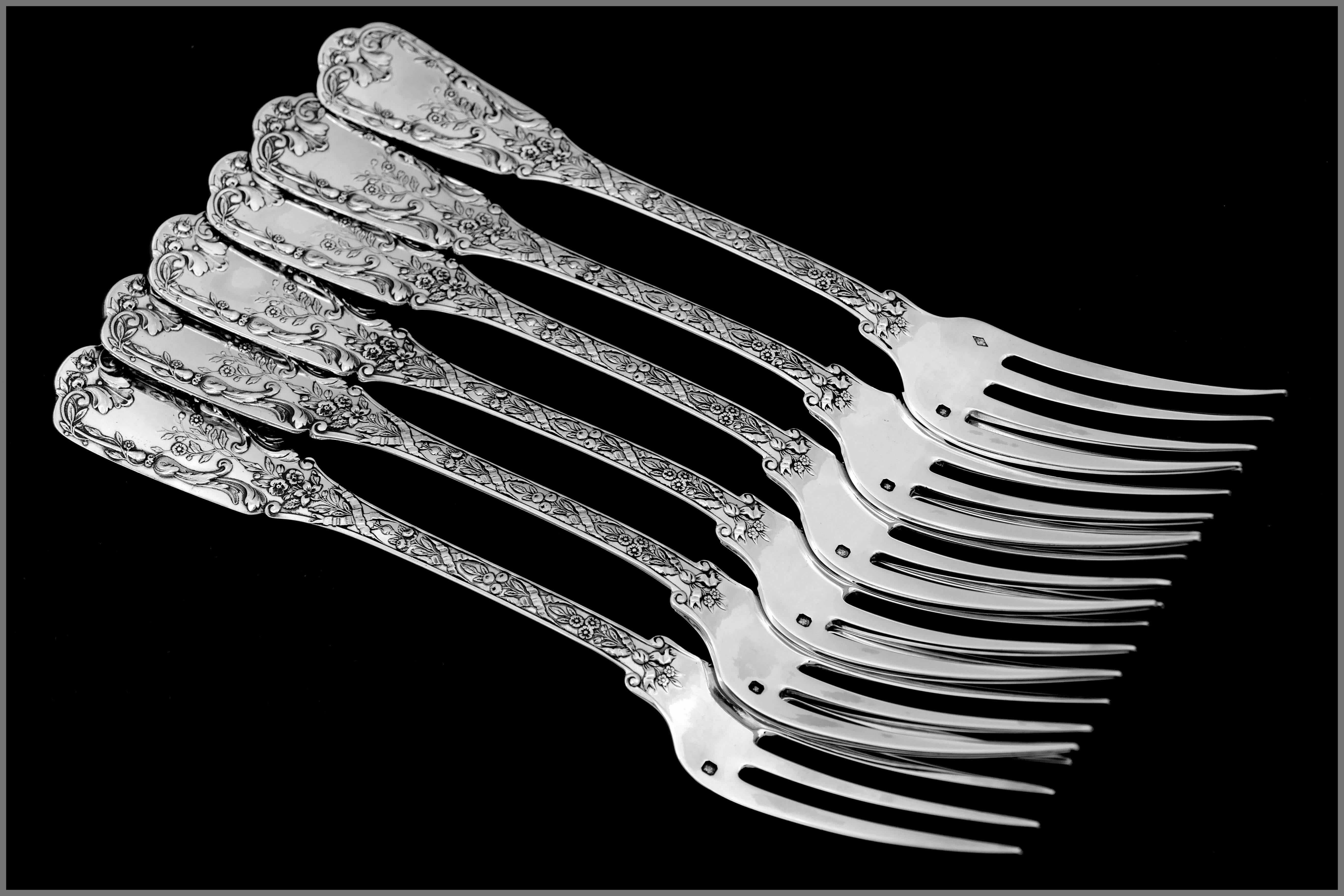Cardeilhac French Sterling Silver Dinner Forks Set of Six Pieces, Neoclassical For Sale 3