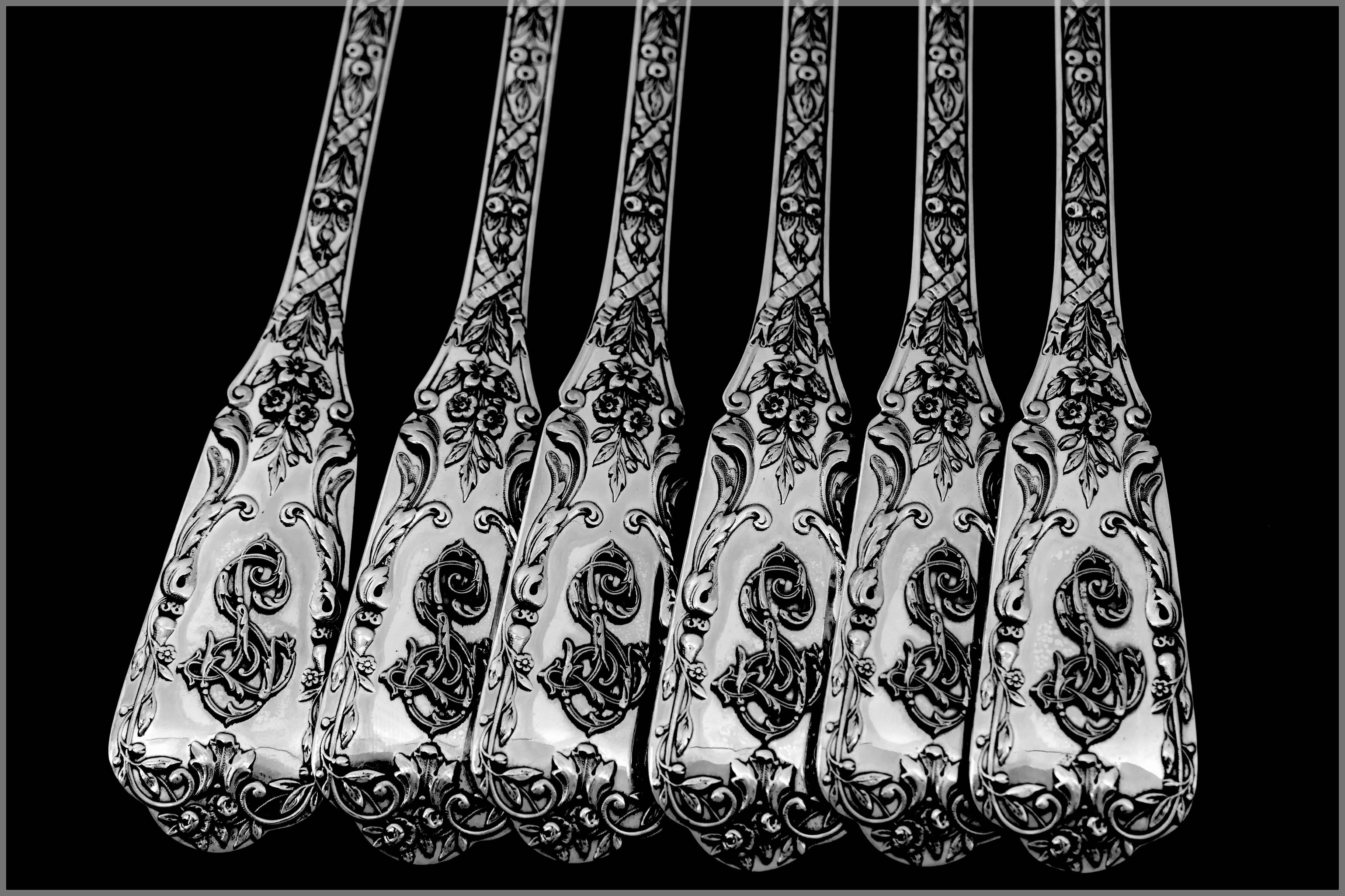 Cardeilhac French Sterling Silver Dinner Forks Set of Six Pieces, Neoclassical For Sale 2