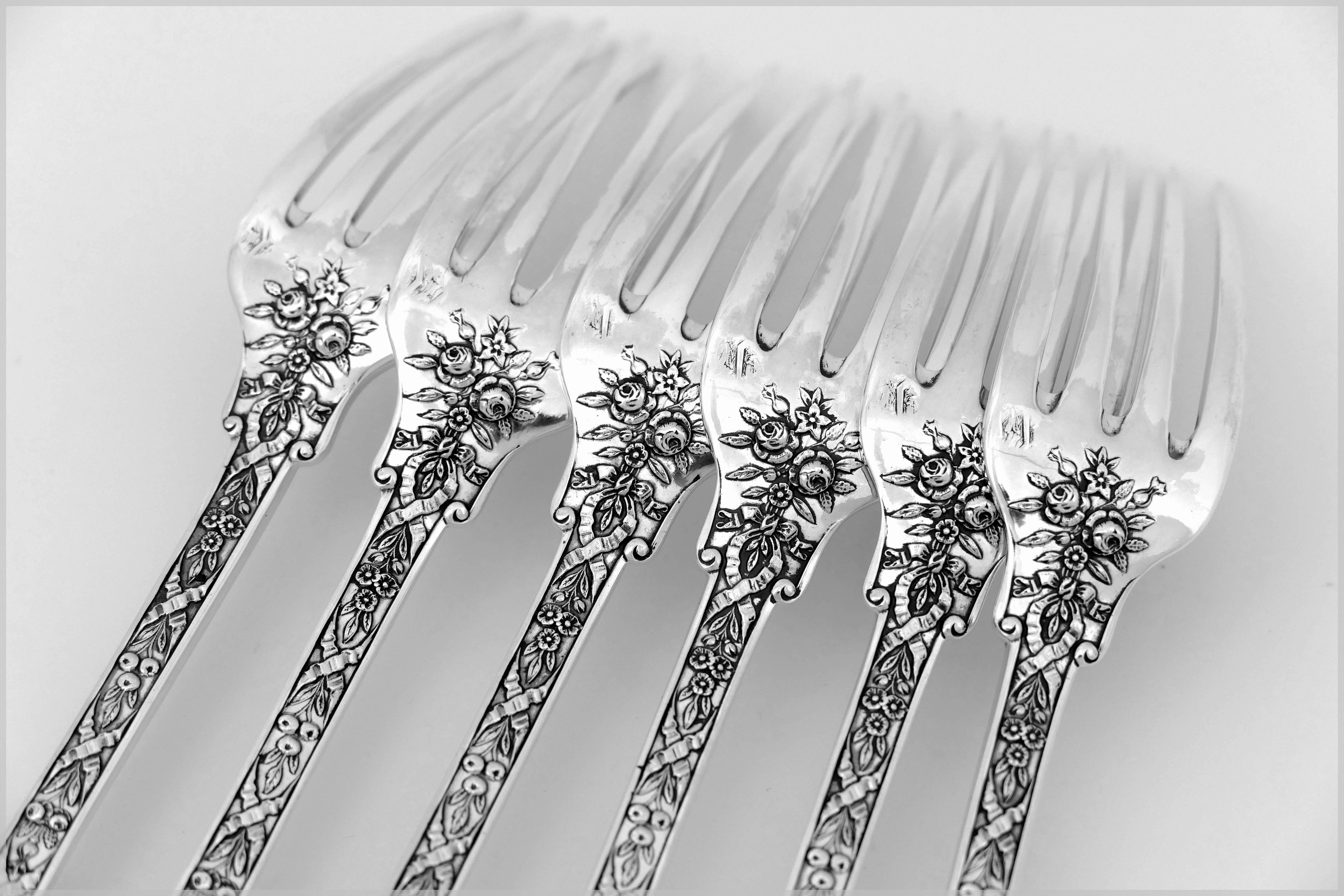 Cardeilhac French Sterling Silver Dinner Forks Set of Six Pieces, Neoclassical For Sale 4