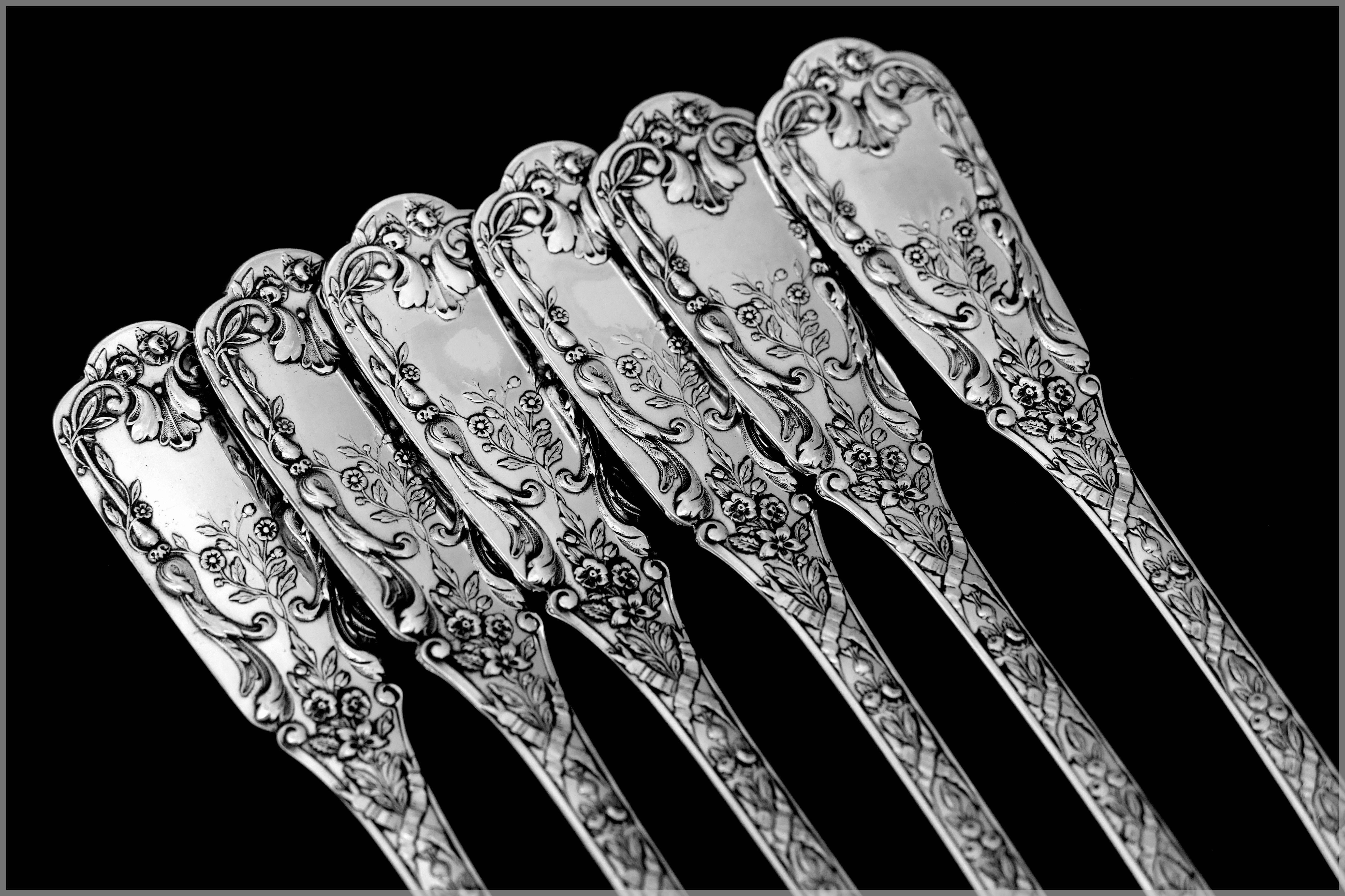 Cardeilhac French Sterling Silver Dinner Forks Set of Six Pieces, Neoclassical For Sale 5