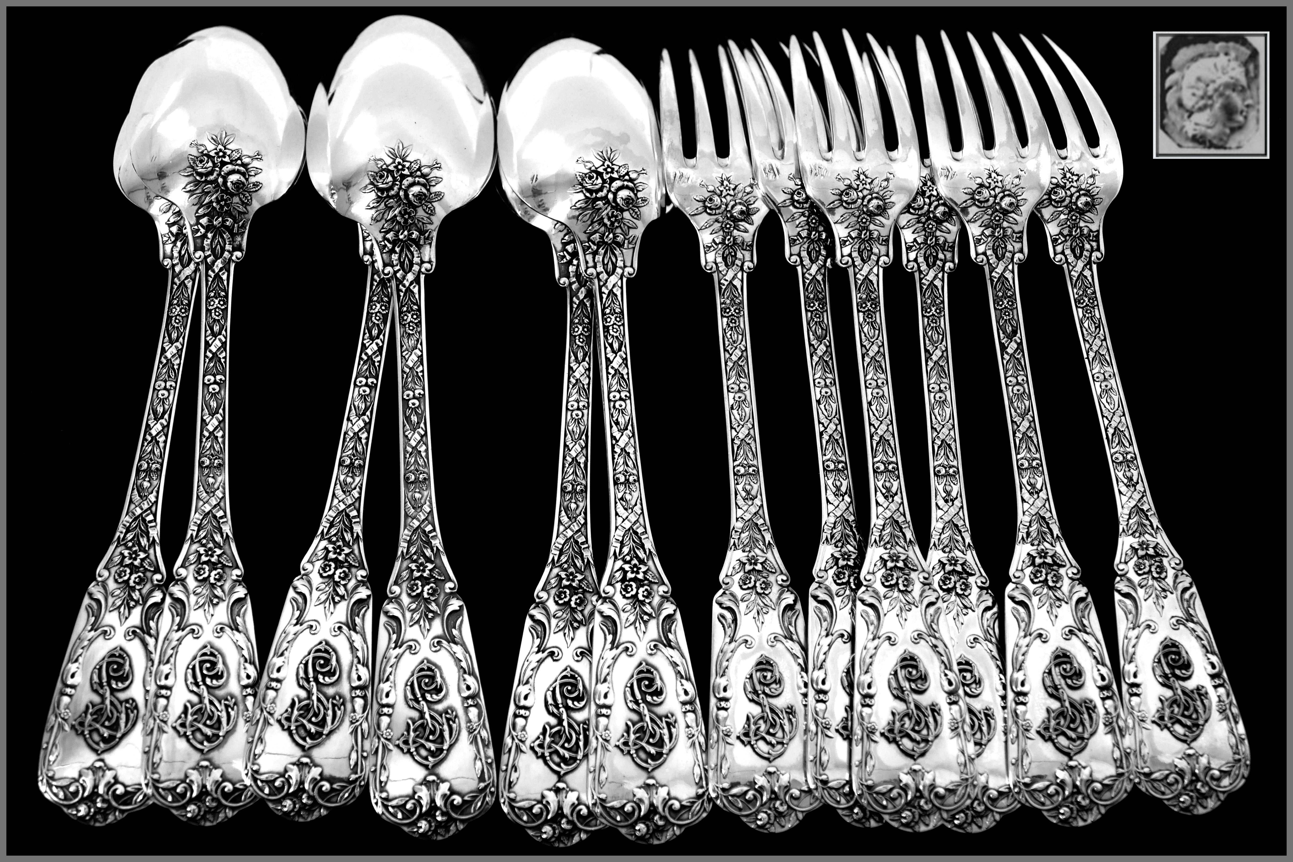 Cardeilhac French Sterling Silver Dinner Flatware Set of 18 Pieces Neoclassical 3