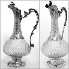 Fabulous French Sterling Silver Crystal Claret Jug, Ewer, Decanter