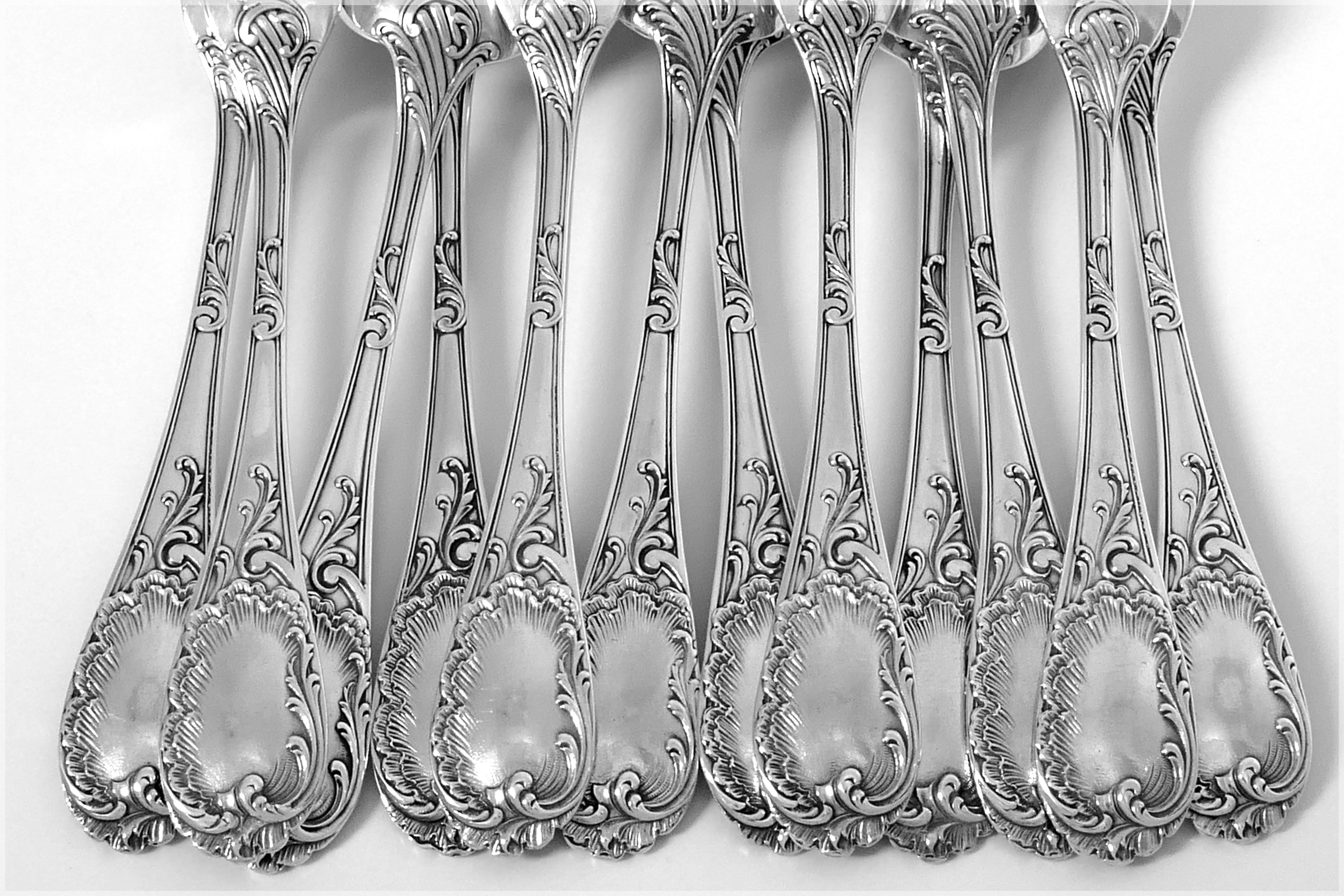 Puiforcat Fabulous French Sterling Silver Dinner Flatware Set 12 Pieces Rococo For Sale 6