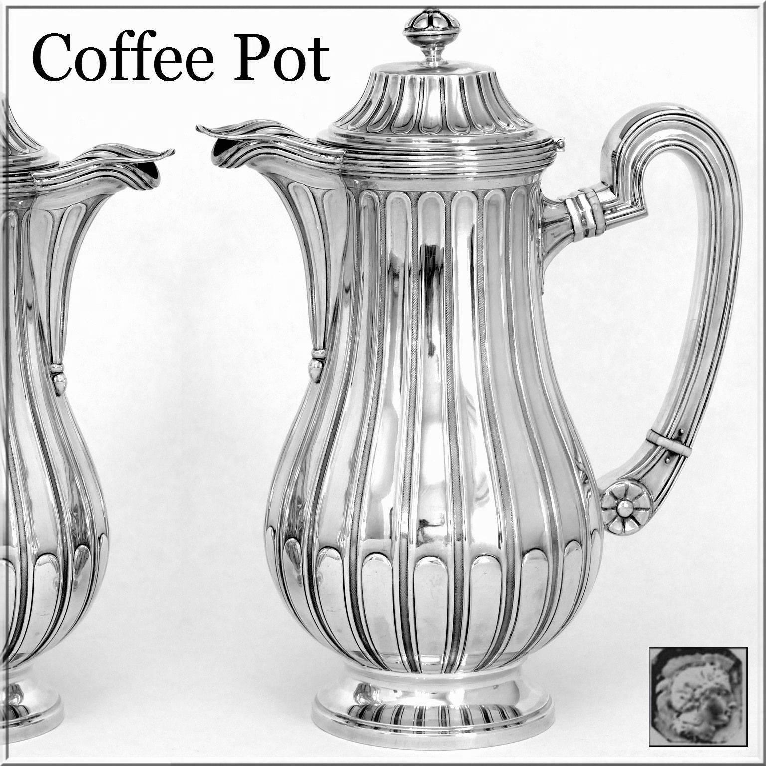 Early 20th Century Tetard French Sterling Silver Samovar, Chocolate Pot, Teapot, Coffee & Sugar  Pot For Sale