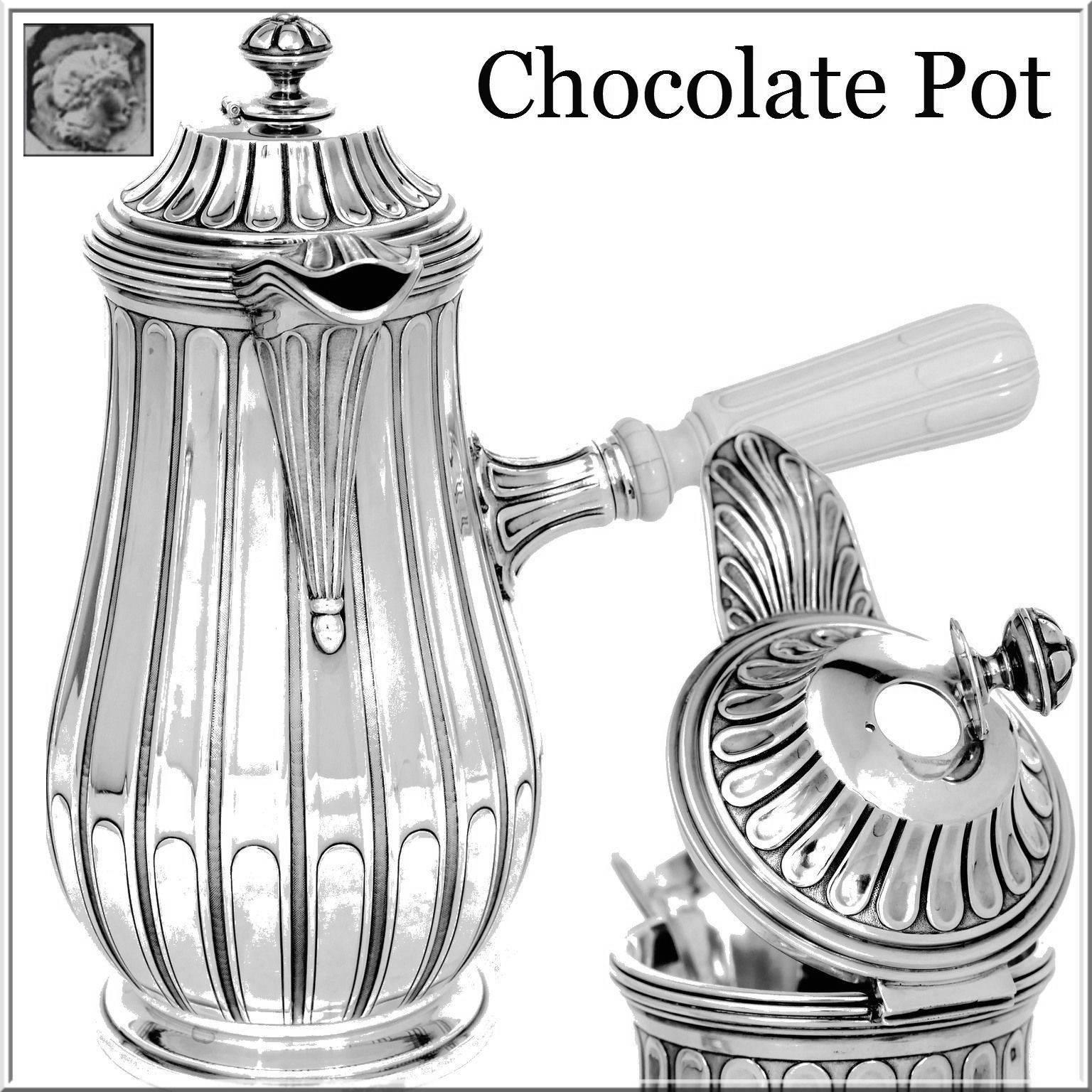 Neoclassical Tetard French Sterling Silver Samovar, Chocolate Pot, Teapot, Coffee & Sugar  Pot For Sale