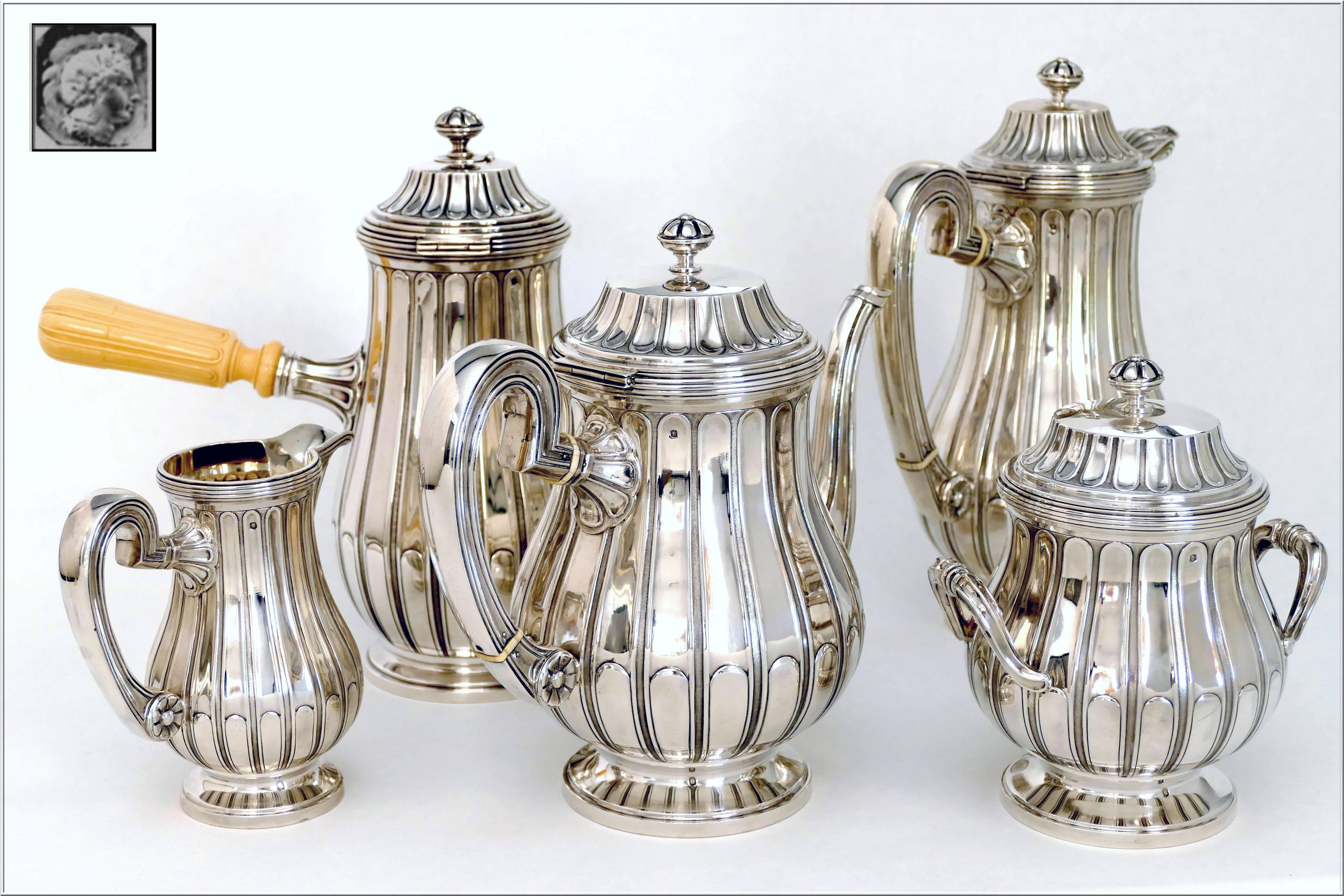 Tetard French Sterling Silver Samovar, Chocolate Pot, Teapot, Coffee & Sugar  Pot For Sale 3