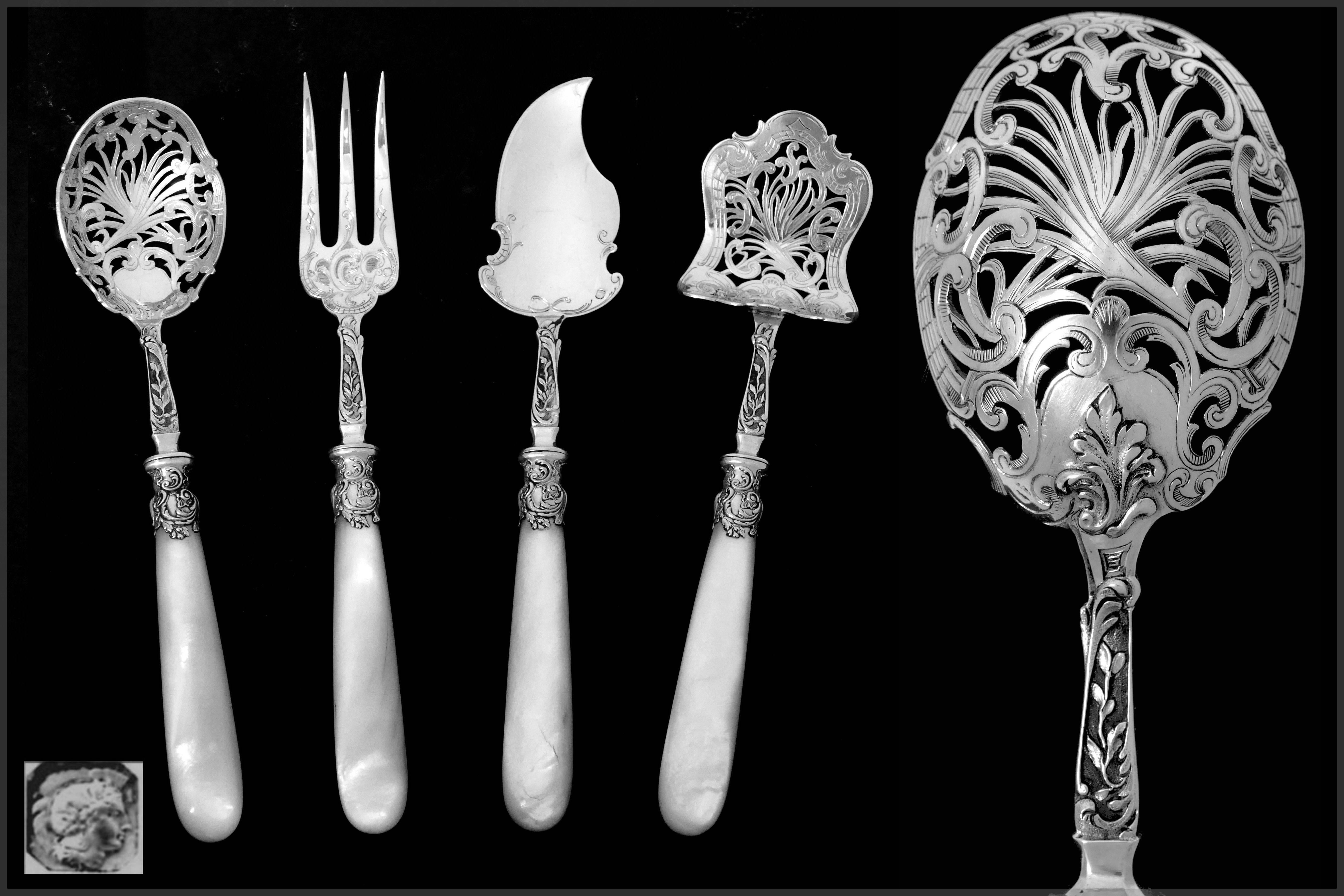 Napoleon III Cardeilhac French Sterling Silver and Mother-of-Pearl Serving Implement Set Box