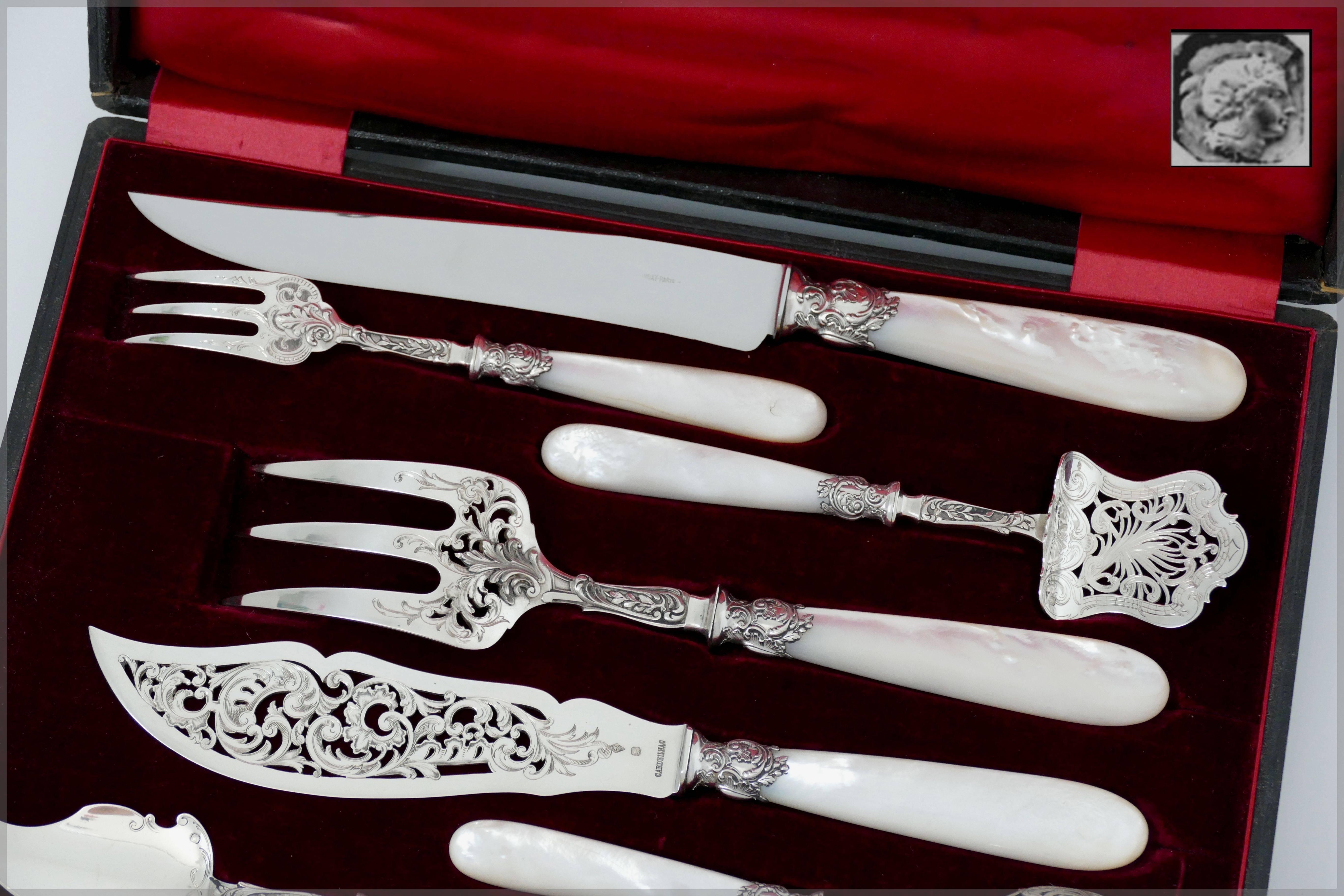 Cardeilhac French Sterling Silver and Mother-of-Pearl Serving Implement Set Box 1