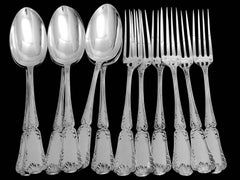 Puiforcat French Sterling Silver Flatware 18 Pc Pompadour, New Stainless Blades