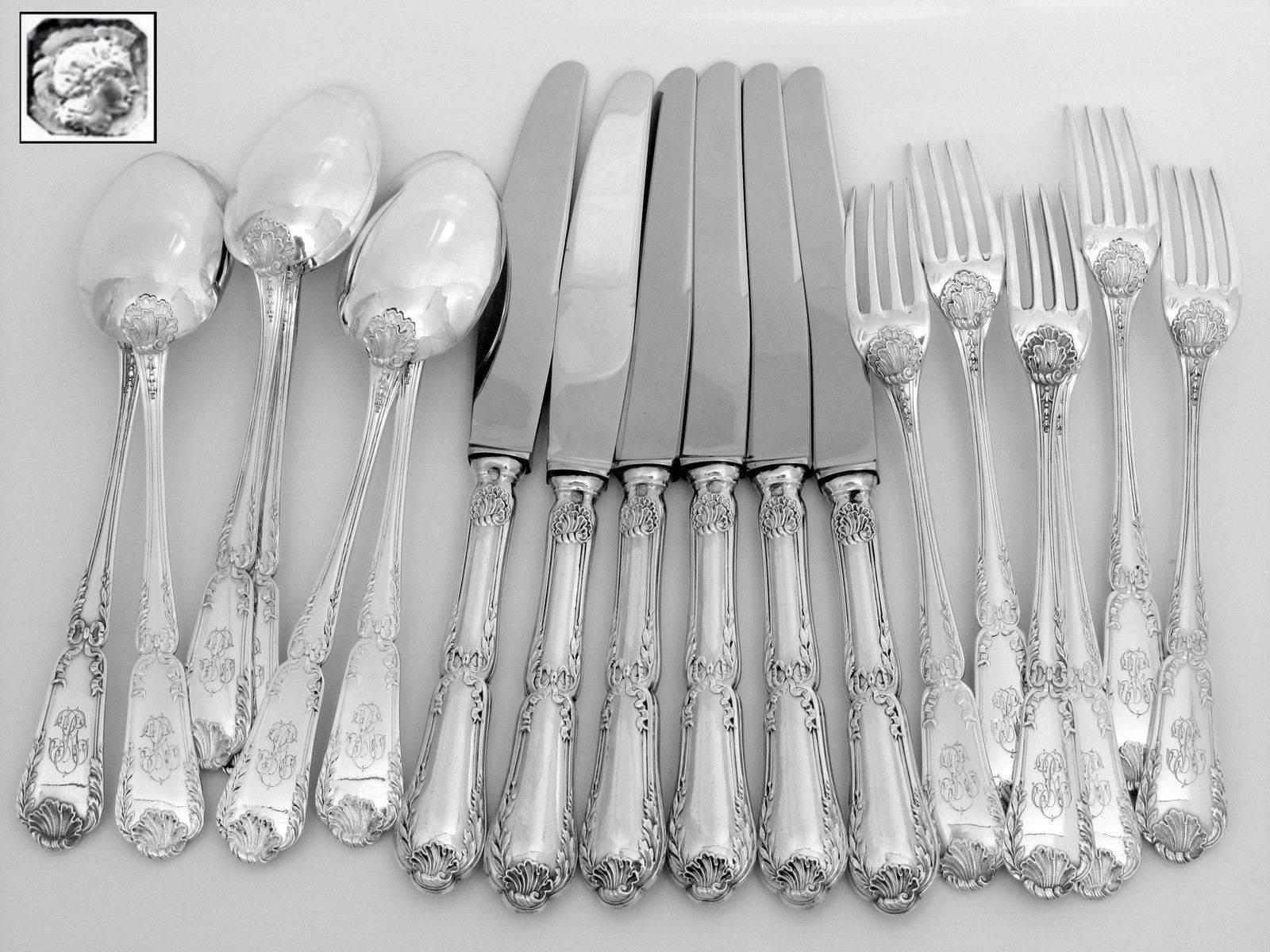 Puiforcat French Sterling Silver Flatware 18 Pc Pompadour, New Stainless Blades 3