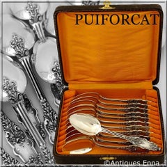Puiforcat Rare French Sterling Silver Tea Coffee Dessert Set 12 Pcs Box Acanthus