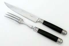 1900s Leprince French Sterling Silver Ebony Serving Implement Set, Box, Acanthus