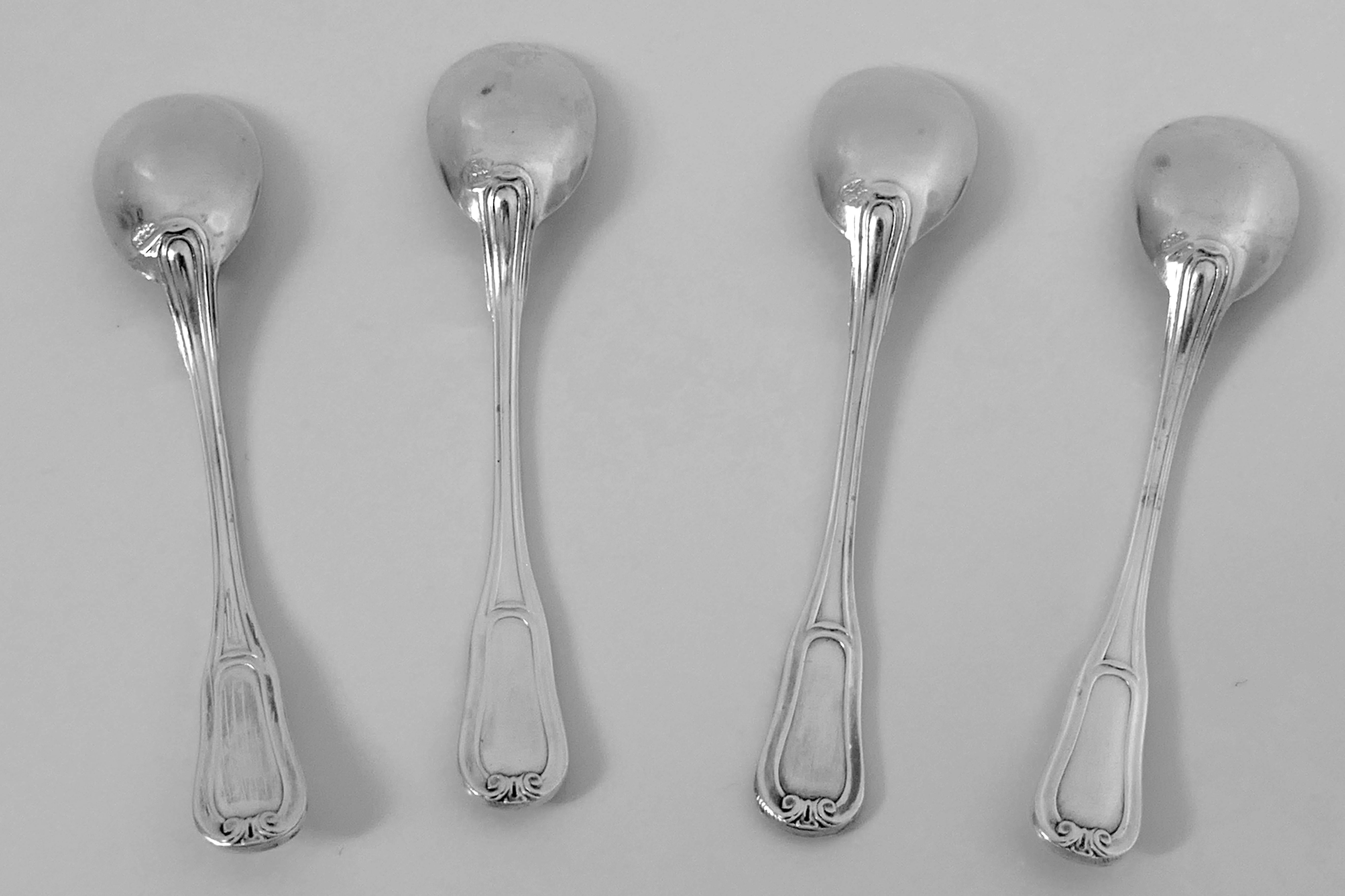 Tetard French Sterling Silver Four Salt Cellars, Spoons, Original Box 4