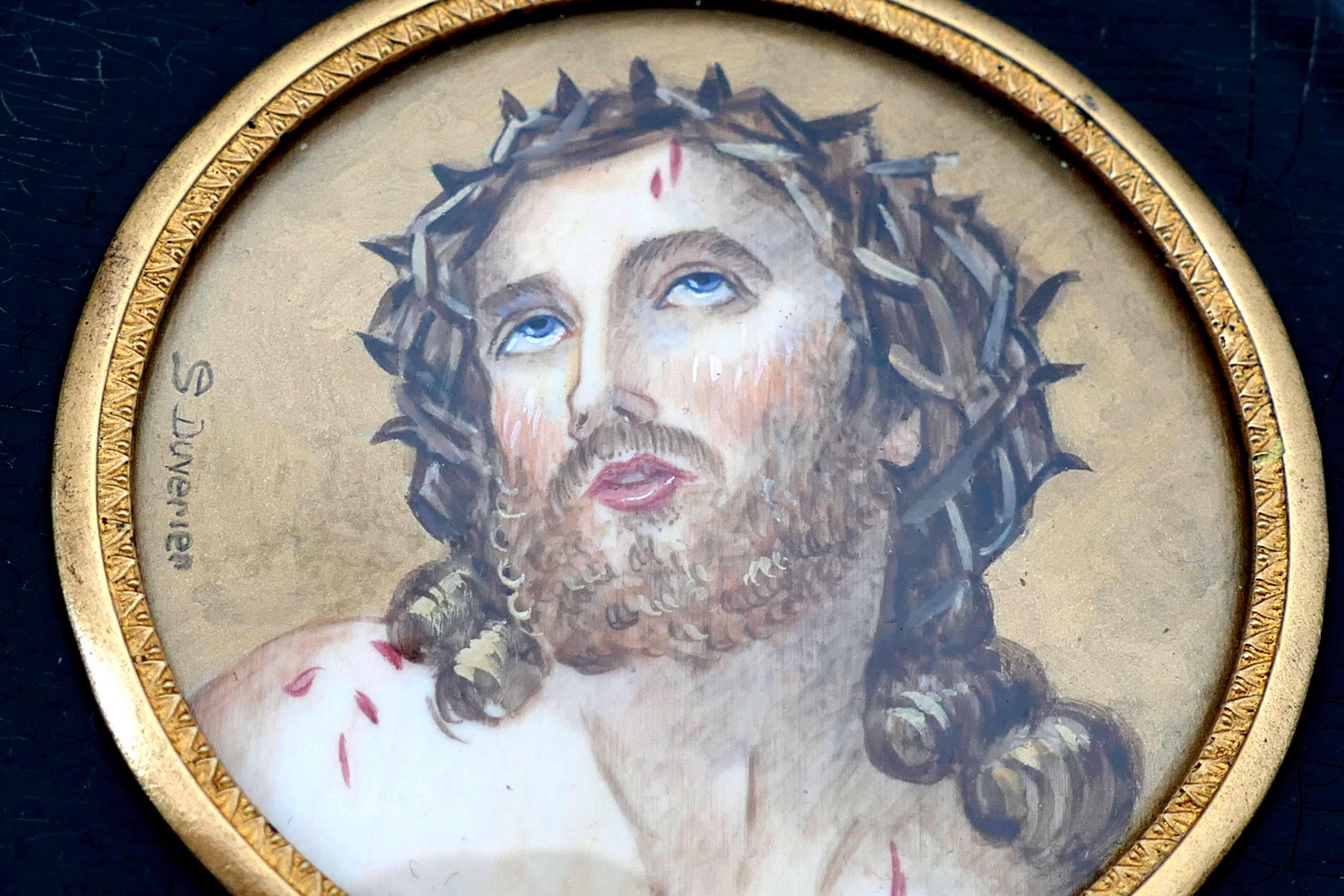 Duvivier Miniature Portrait Hand-Painting of Jesus Christ In Good Condition For Sale In TRIAIZE, PAYS DE LOIRE