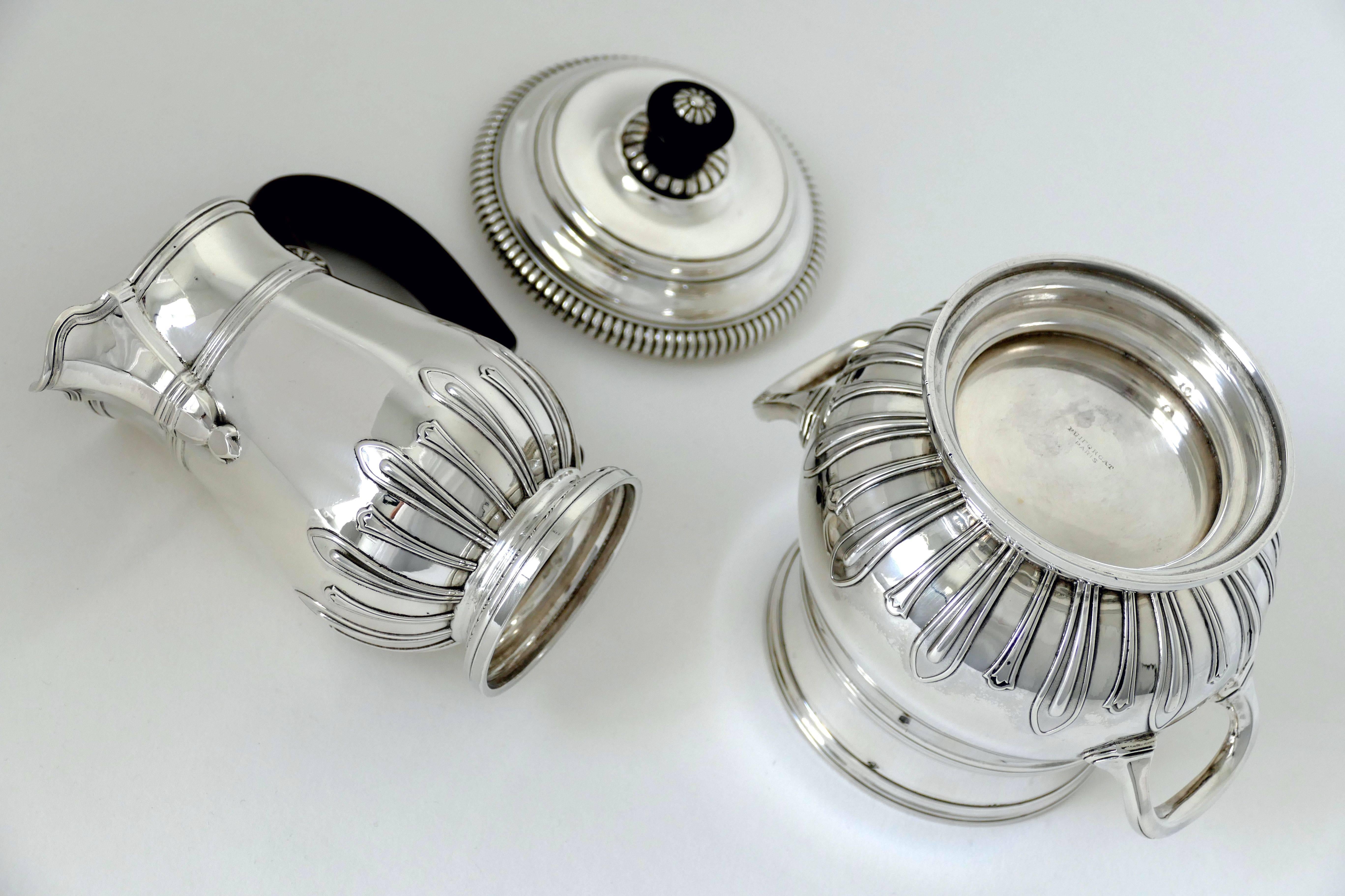 Puiforcat Sterling Silver 18-Karat Gold Tea Pot, Coffee Pot, Sugar Pot, Creamer For Sale 2