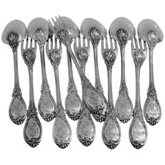 Antique Puiforcat French Sterling Silver Dinner Flatware 12-Piece Set Roses