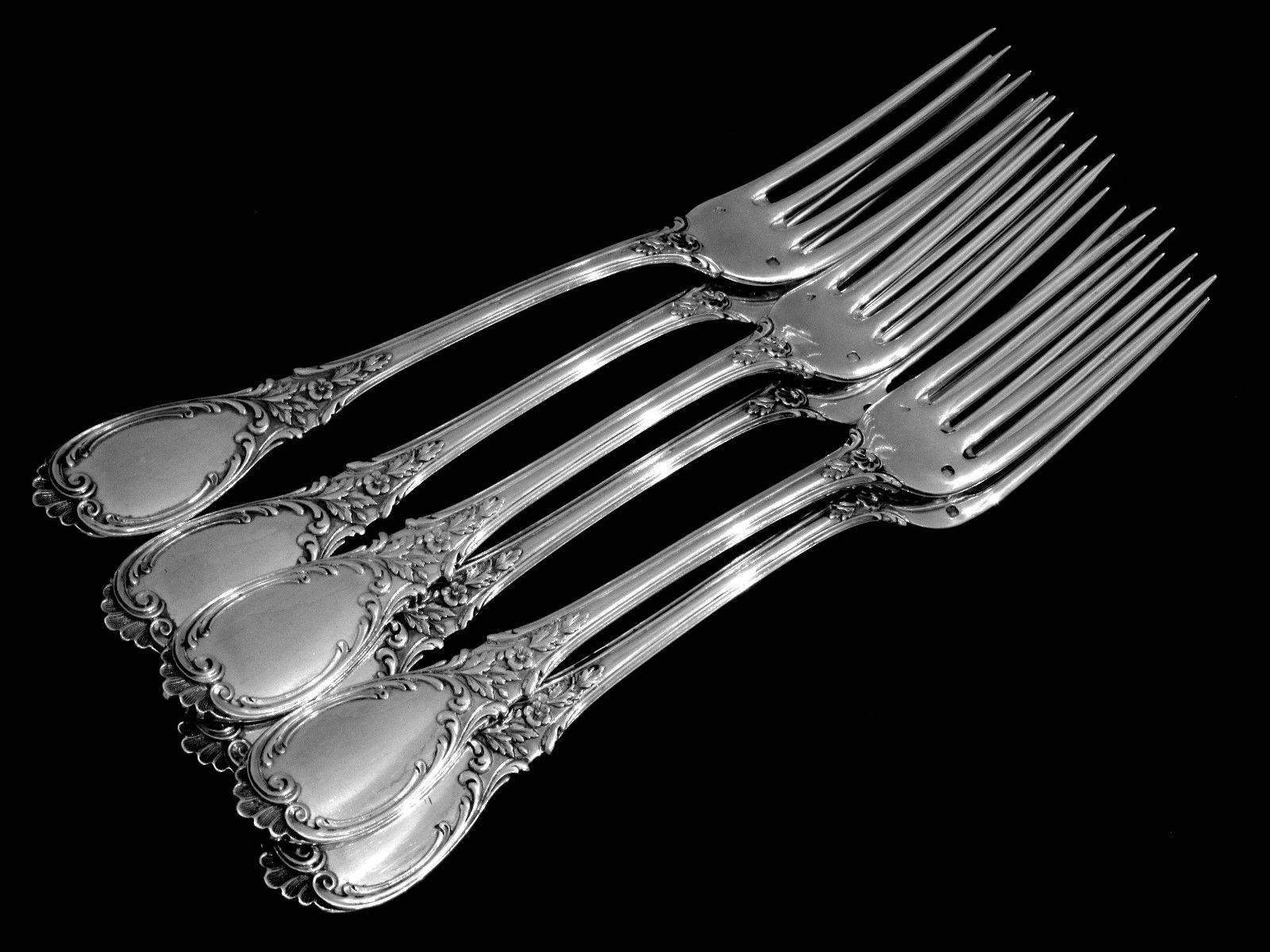 Puiforcat French Sterling Silver Dinner Flatware 12-Piece Set Roses For Sale 4