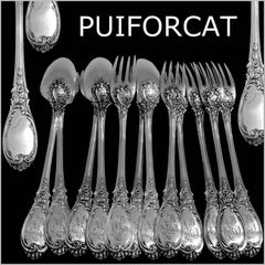 Puiforcat French Sterling Silver Dinner Flatware 12-Piece Set Roses