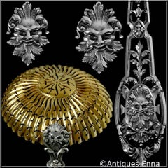 Puiforcat Masterpiece French Sterling Silver Gold Sugar Sifter Spoon, Mascaron
