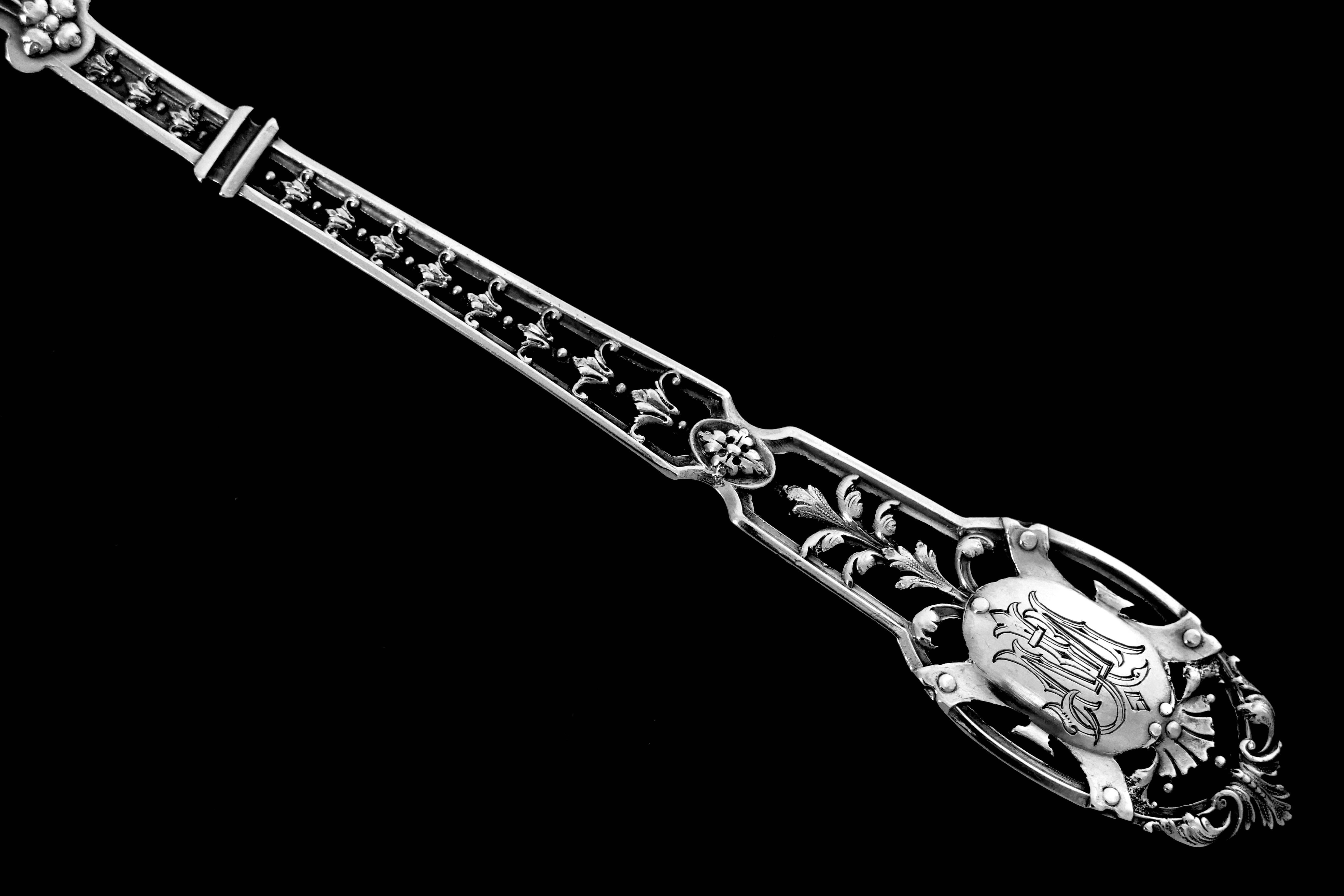 Late 19th Century Puiforcat Masterpiece French Sterling Silver Gold Sugar Sifter Spoon, Mascaron For Sale