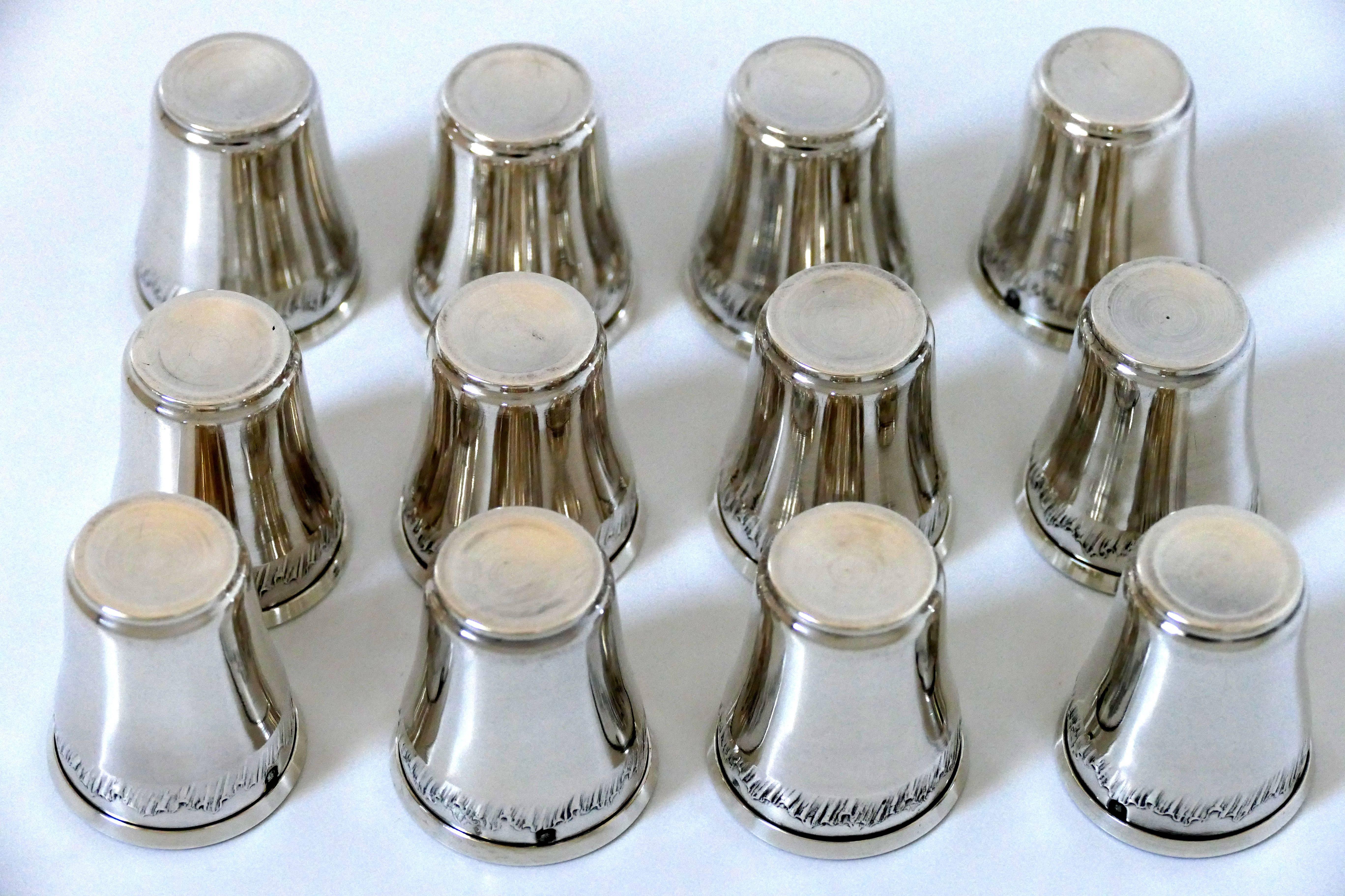 Gruyer French Sterling Silver Liquor Cups 12 Pieces, Original Box, Rococo 3