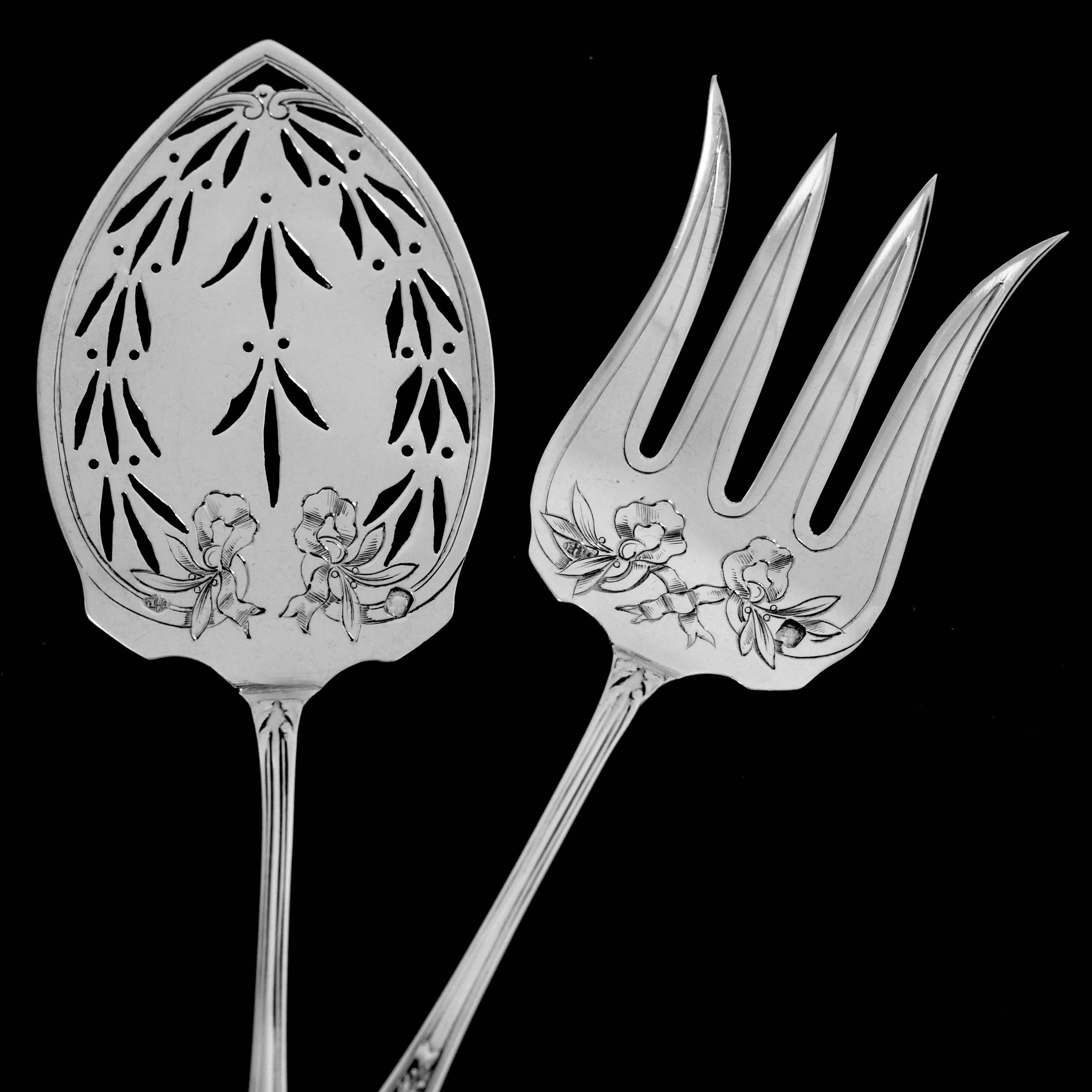 Puiforcat French Sterling Silver Dessert Hors D'oeuvre Set, Box, Neoclassical For Sale 1