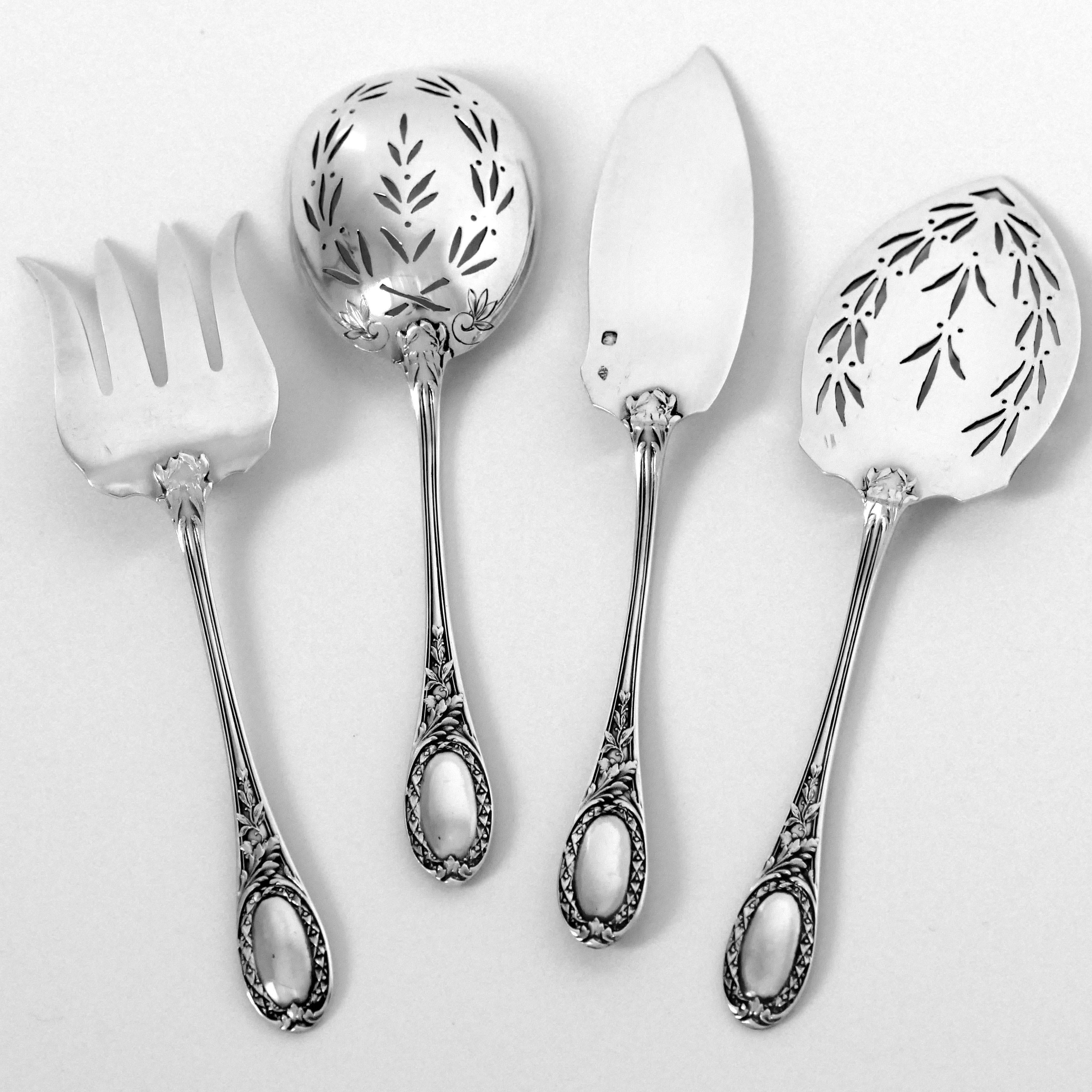 Puiforcat French Sterling Silver Dessert Hors D'oeuvre Set, Box, Neoclassical For Sale 2