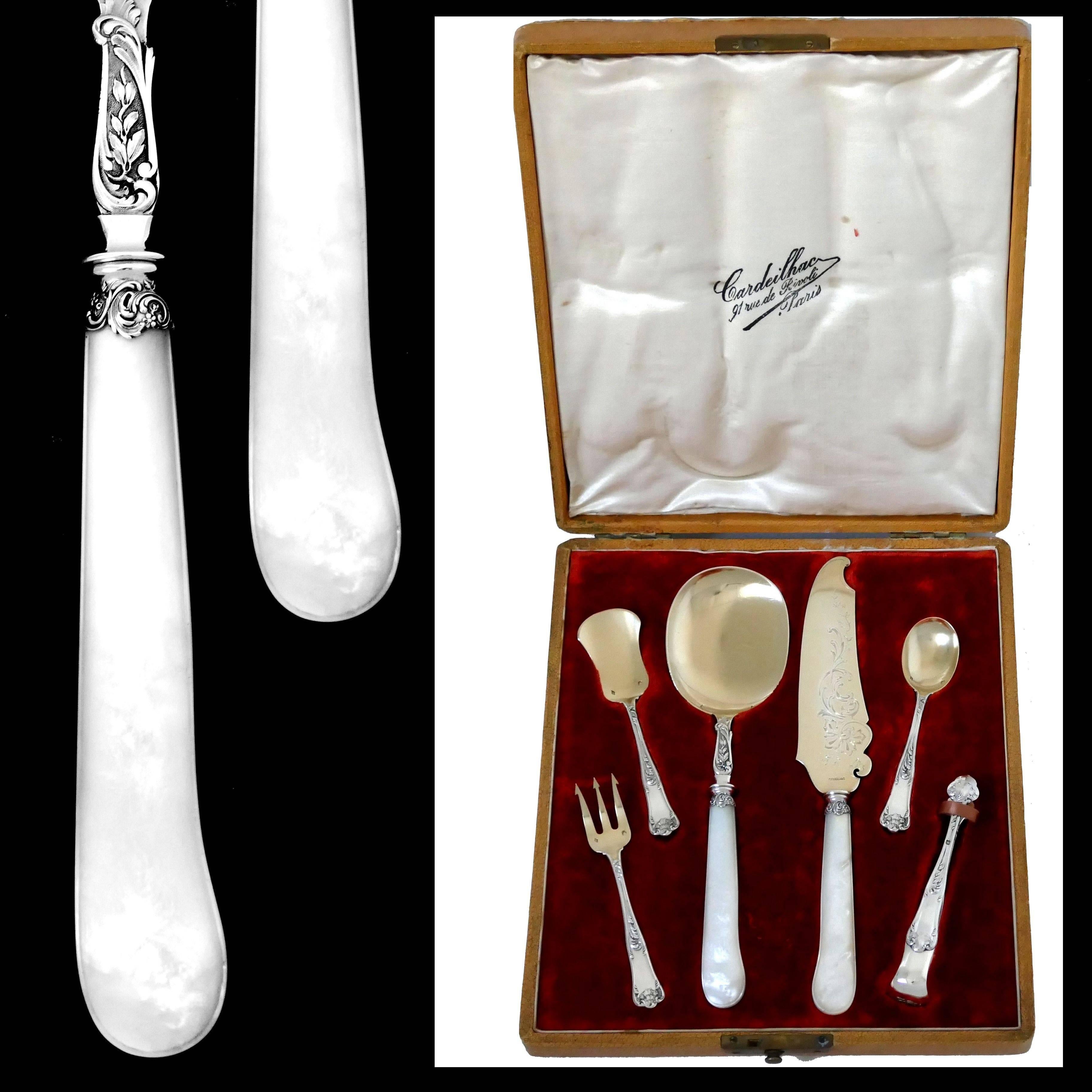 Late 19th Century Cardeilhac French Sterling Silver Mother-of-Pearl Dessert, Ice Cream Service Box For Sale