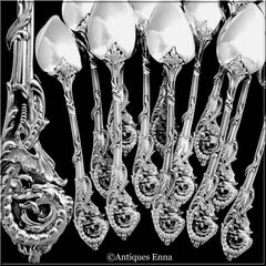 Veyrat Rare French Sterling Silver 18k Gold Tea Coffee Spoons Set 12 Pc, Dragon