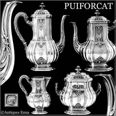 Puiforcat Rare Sterling Silver 18-karat Gold Tea Coffee Set 4 Pc, Regency
