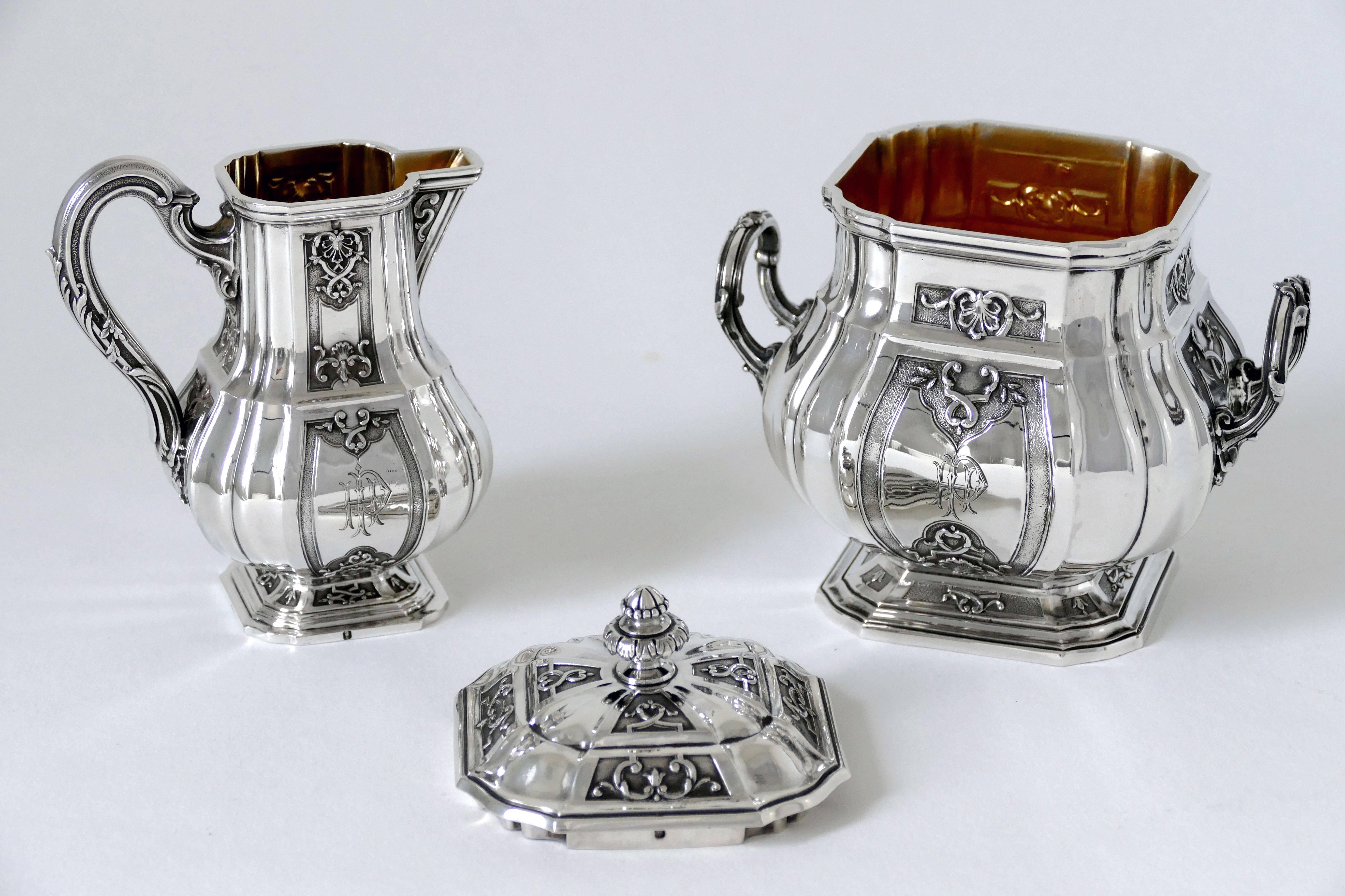 Puiforcat Rare Sterling Silver 18-karat Gold Tea Coffee Set 4 Pc, Regency For Sale 3